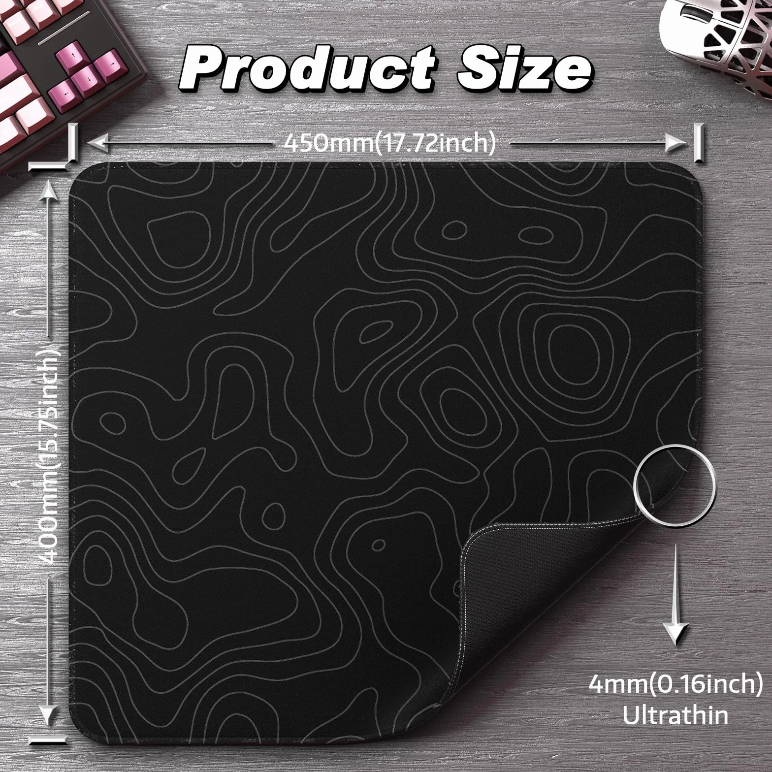 ATTACK SHARK CM02 eSports Gaming Mouse Pad, Wodoodporna Powłoka Duża Podkładka Pod Mysz, Tekstura Drobnego Piasku, Antypoślizgowa Podstawa, 450x400x4MM - Czarny Kontur