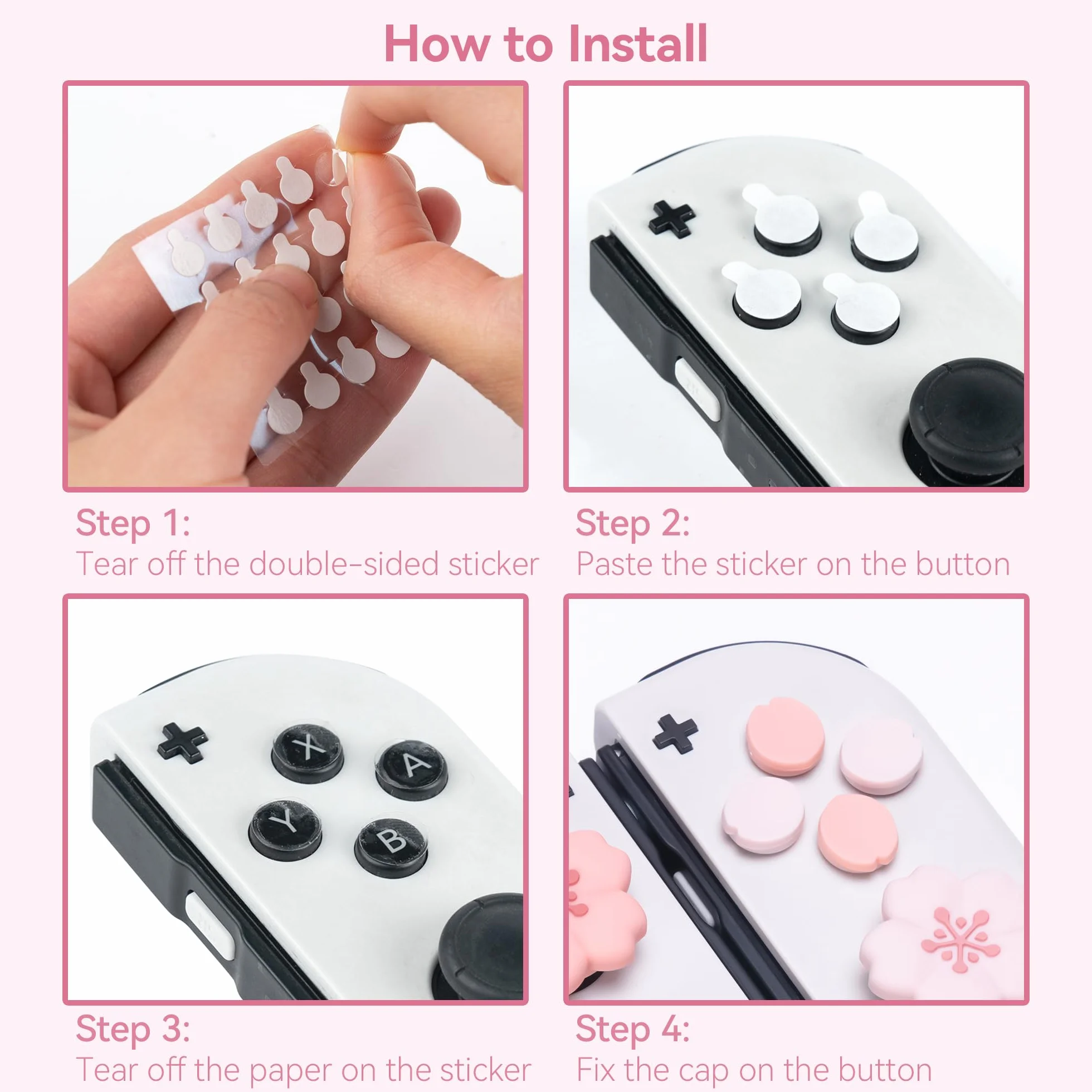 GeekShare Silicone Cross D-Pad Button Caps Set Cute Joystick Cover - ABXY Key Buttons Sticker Compatible with Switch/OLED - Sakura