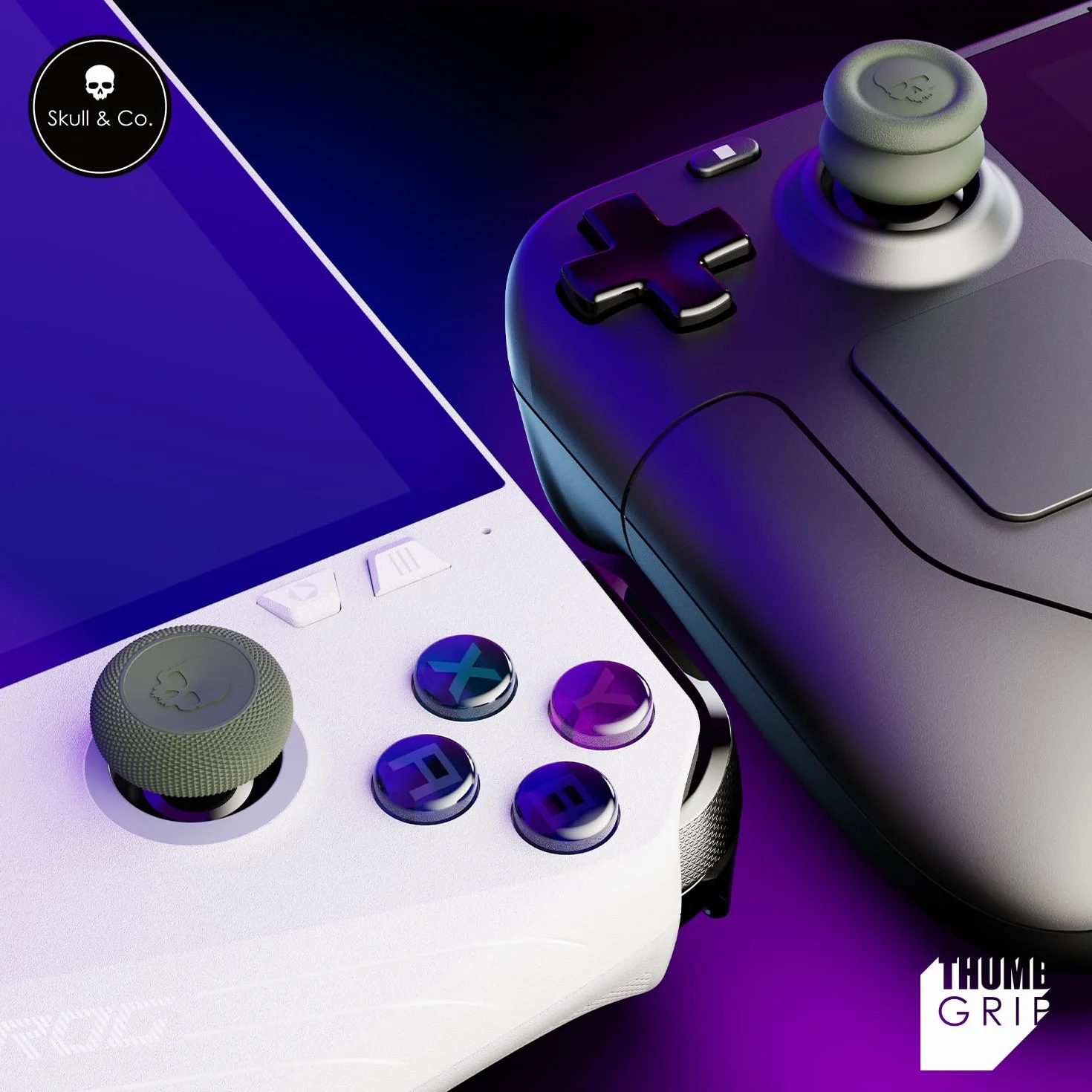 Skull & Co. Skin, CQC i FPS zestaw uchwytów na kciuk, analogowa nasadka do joysticka, do Steam Deck/Steam, OLED i ROG Ally/ROG Ally X, zielony OD Green, 3 pary (6 szt.)