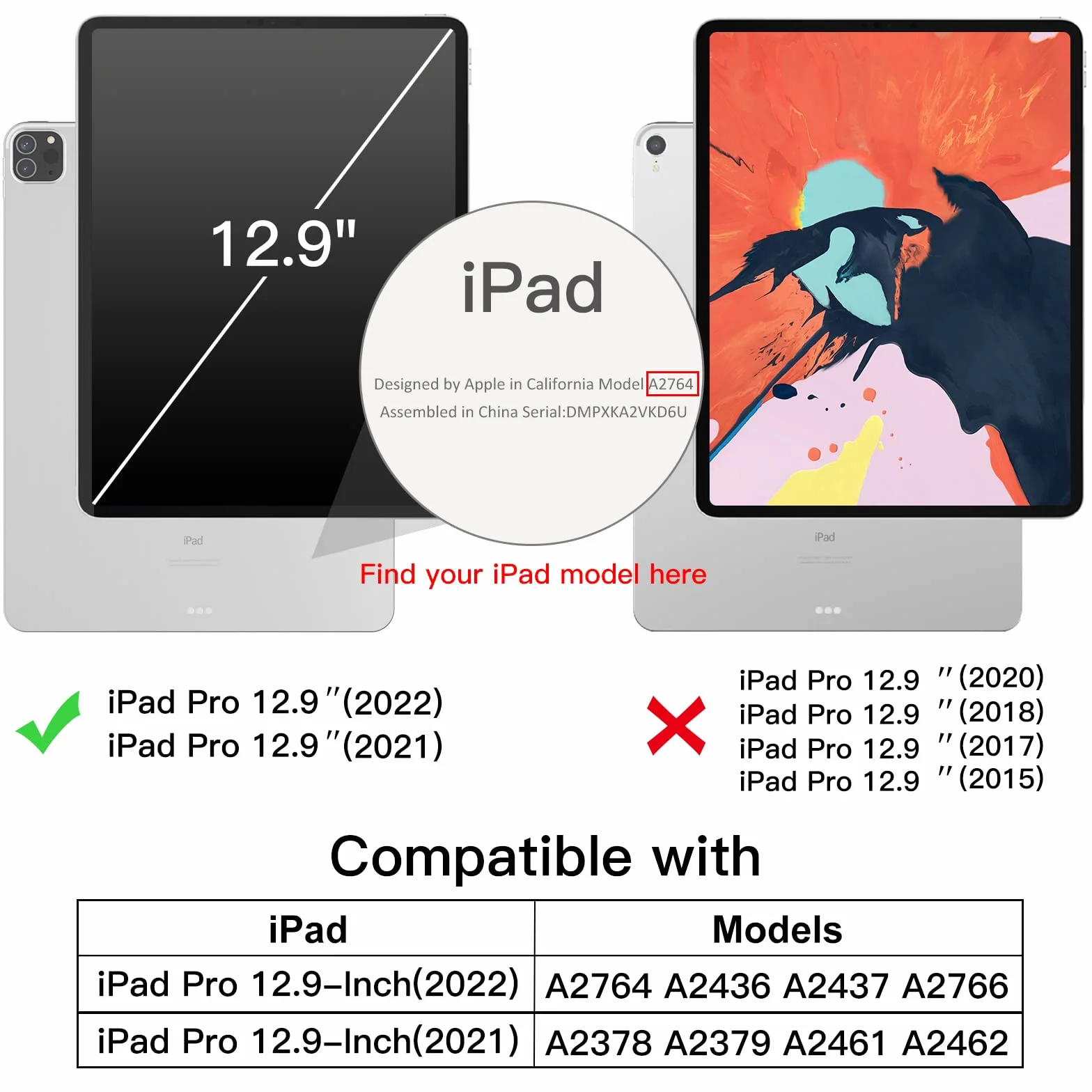 JETech Etui dla iPad Pro 12,9 Cala (6./5. Generacji, Model 2022/2021), Obsługuje Ładowanie Pencil, Przykryć z Automatyczne Budzenie/Usypianie (Czarny)