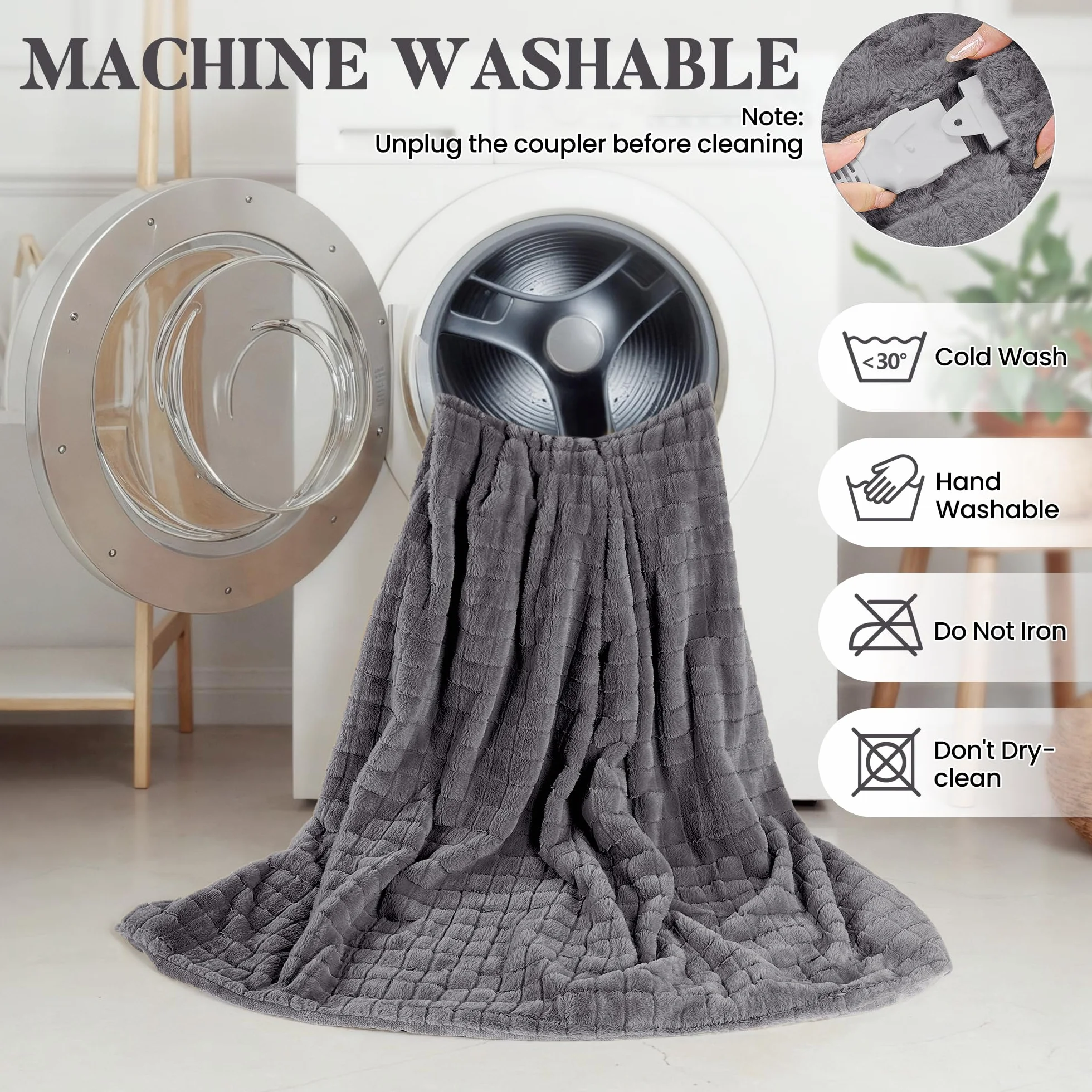 CURECURE Elektryczny koc grzewczy 130x180cm, 3D siatka króliczy fleece & Flanela, 4 ustawienia grzania, Auto wył. 10H, Nadający się do prania maszynowego koc grzewczy na łóżko kanapę biuro