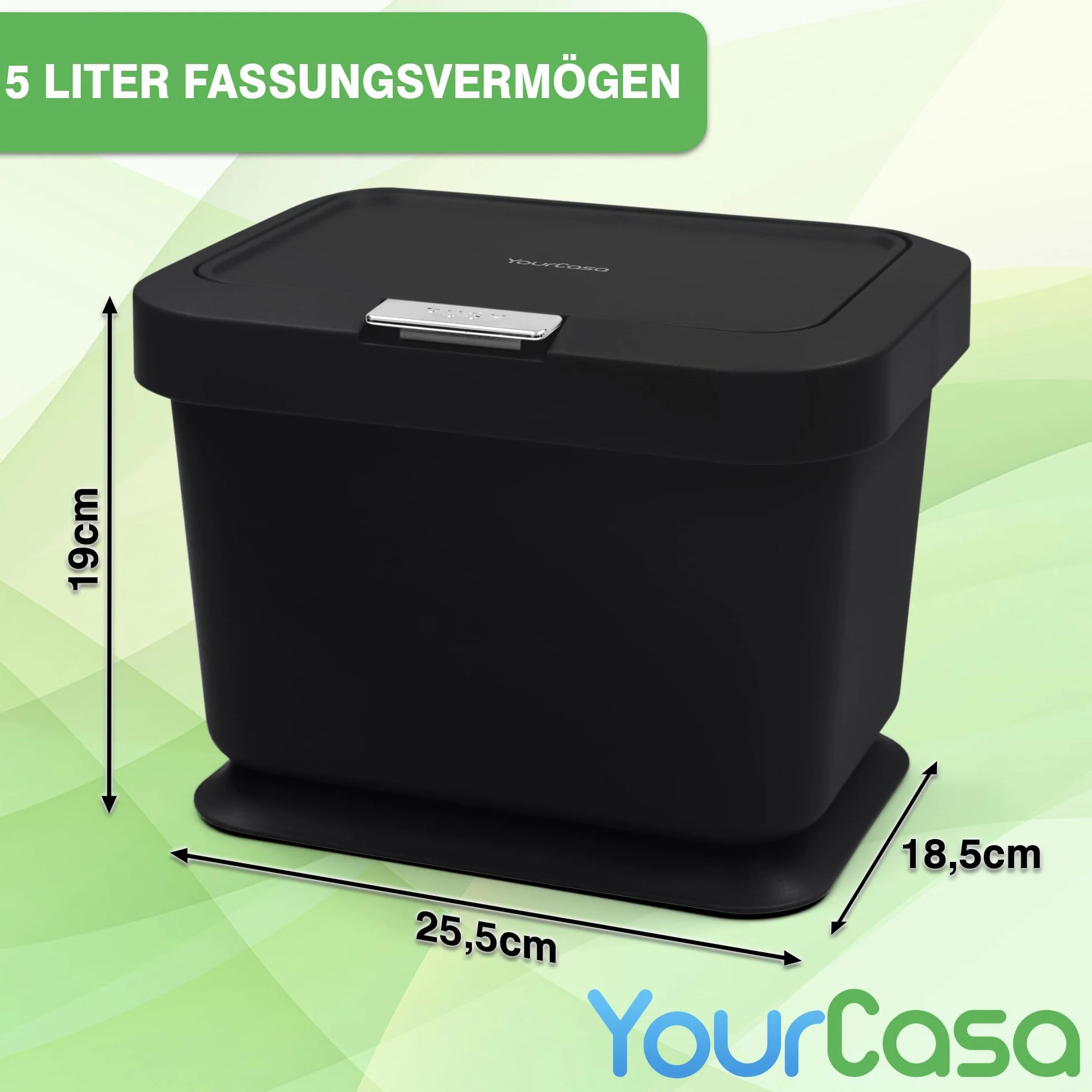 YourCasa Kosz na kompost 5 l – kuchenny pojemnik na odpady żywnościowe – pokrywka otwiera się za pomocą przycisku – mały kosz na śmieci na blacie – pojemnik odporny na zapachy – wewnętrzny