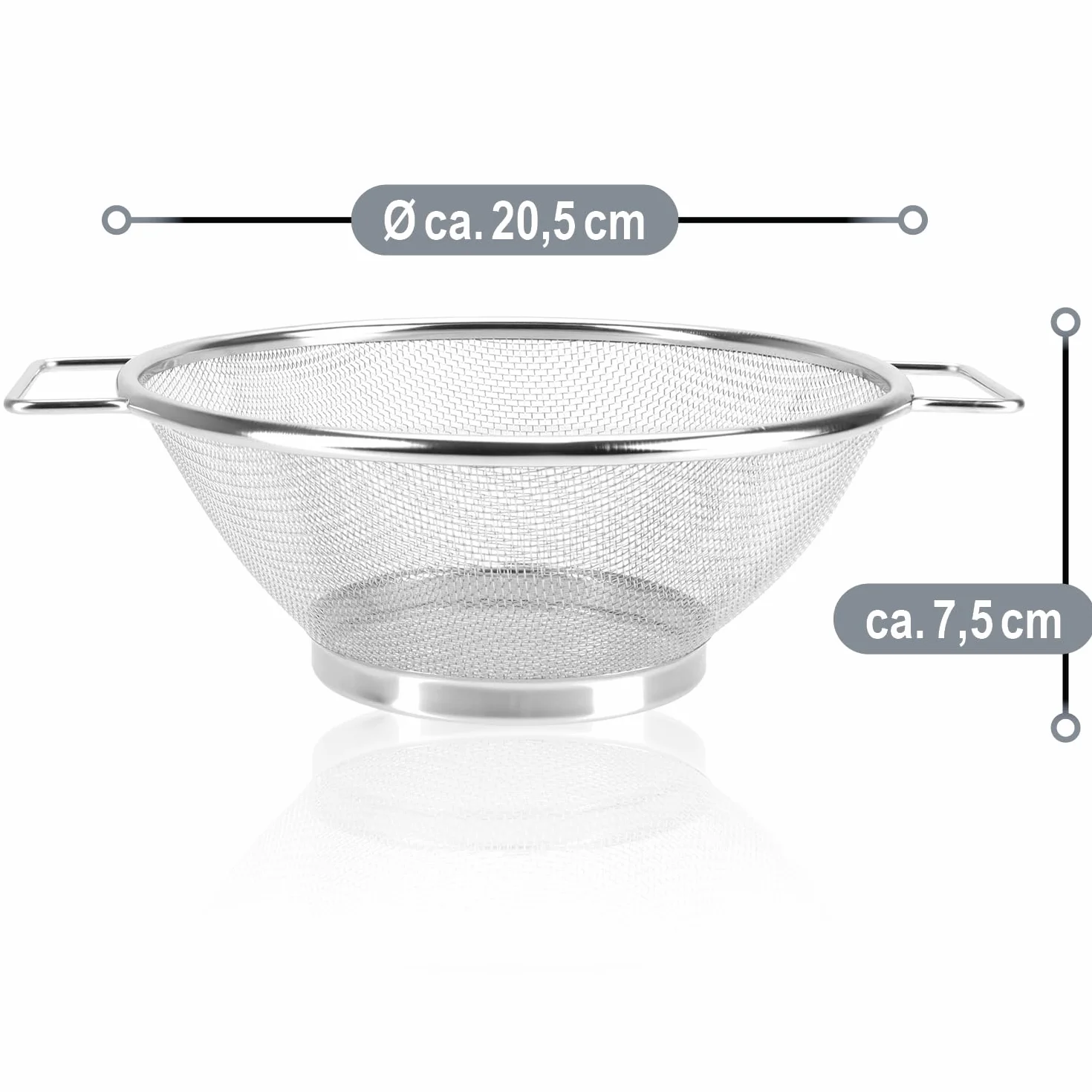 COM-FOUR® 2x durszlak ze stali nierdzewnej - Dwa sitka kuchenne tej samej wielkosci z uchwytami - Drobno perforowane do plukania i odcedzania makaronu, warzyw, owoców i salatki (02 sztuki - Ø20,5cm)