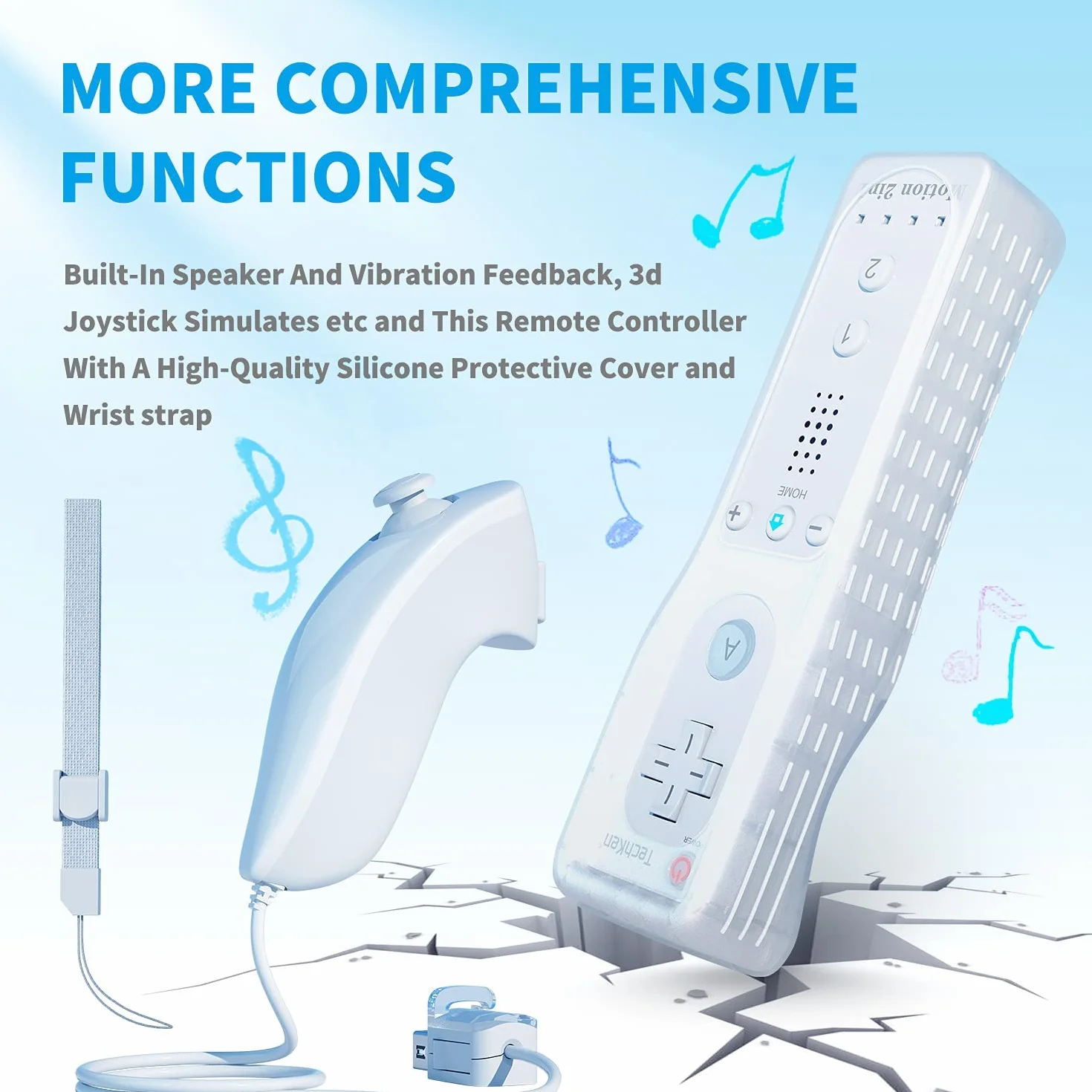 TechKen Zestaw 2 szt. Wii Remote Plus z Motion Plus i Nunchuck - Kontroler Zamiennik do Wii/WiiU