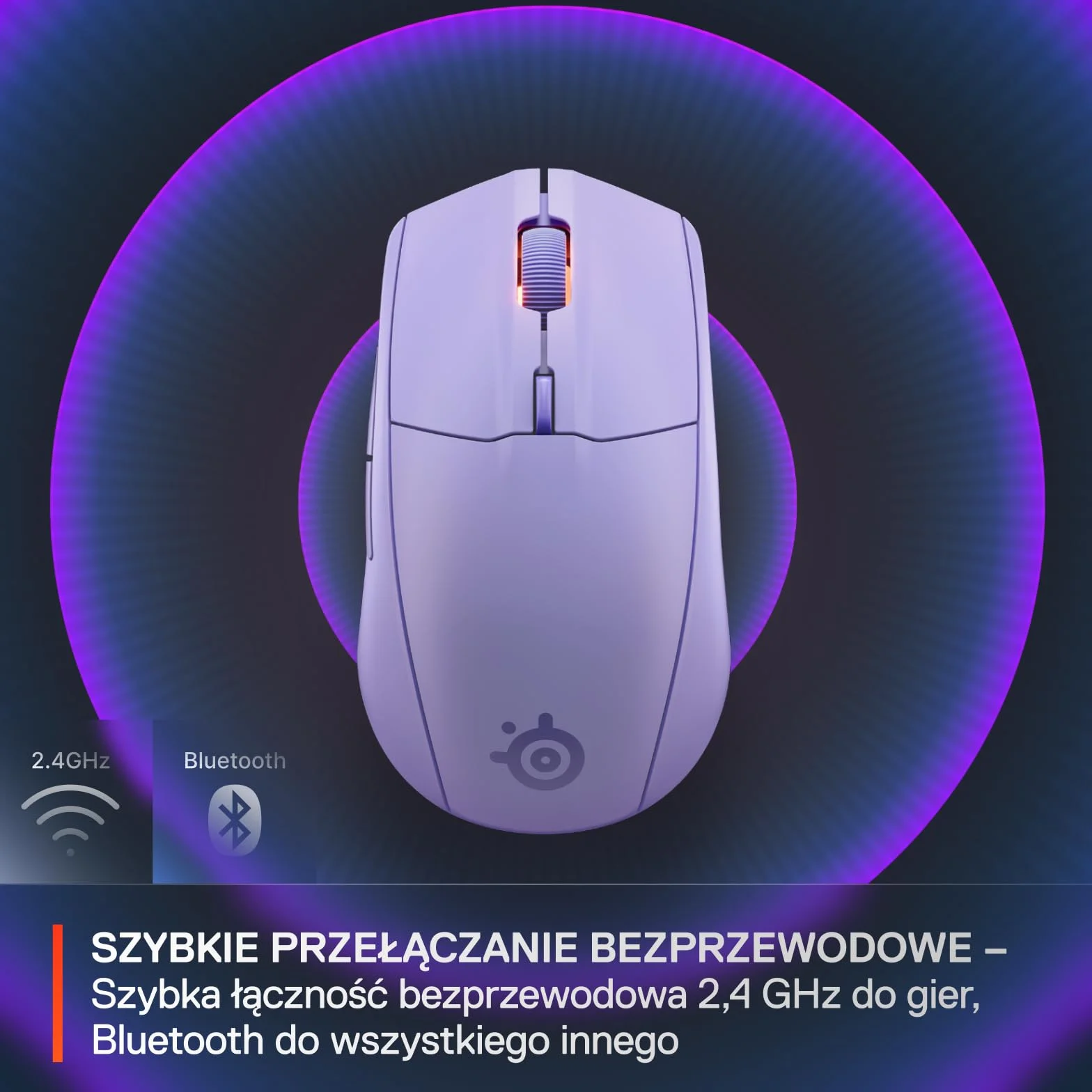 SteelSeries Rival 3 Wireless Gen 2 mysz do gier 2,4 GHz Bluetooth TrueMove Air 18000 DPI 60M kliknięć PTFE Lavendowy