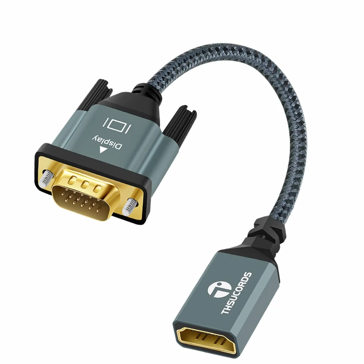 Thsucords Kabel adaptera HDMI na VGA 1M, nylonowy pleciony HDMI żeński na VGA męski przedłużacz wsparcie komputera stacjonarnego laptopa monitora HDTV projektor