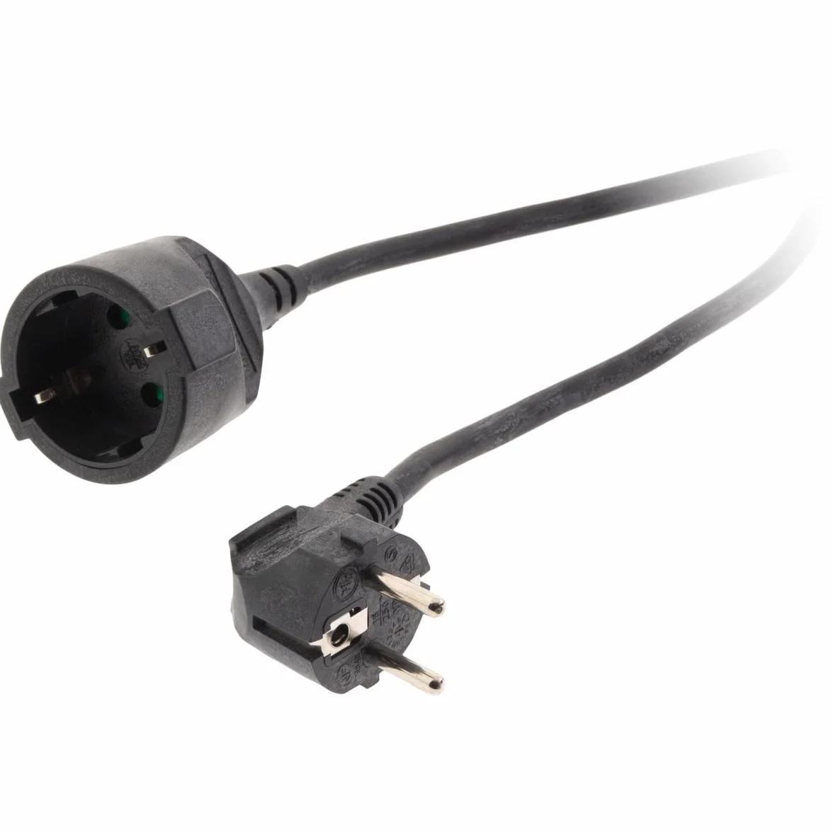 Zenitech, Schuko Przewód przedłużający HO5VV-F 3G1.5mm² 2m Czarny, Przewód elektryczny ze wzmocnioną izolacją do użytku wewnątrz pomieszczeń, Maksymalna moc 3680W przy 230V