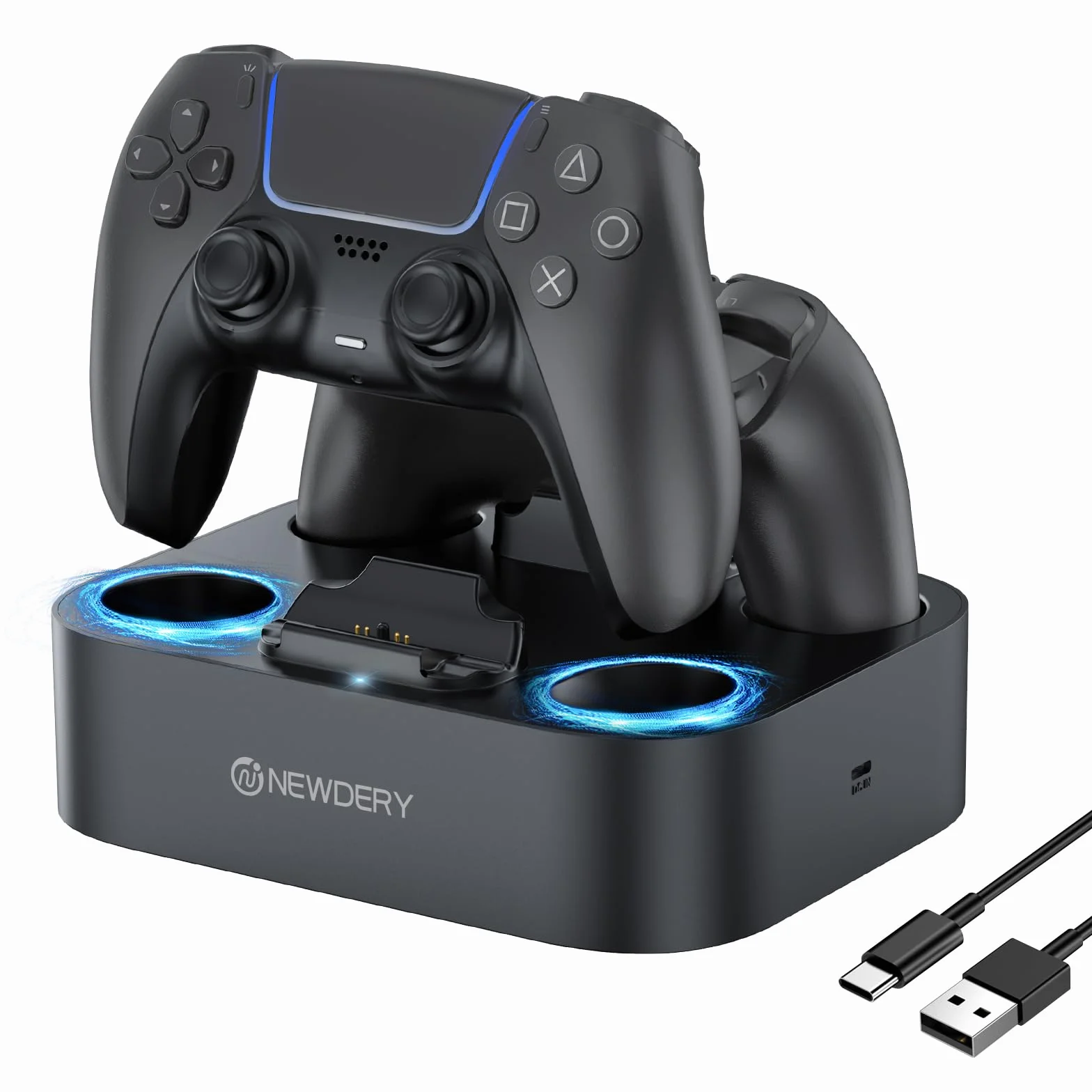 NEWDERY PS5 kontroler stacja ładująca szybka ładowarka kontrolery PlayStadion 5 Dual Sense Stand z podświetlanymi wskaźnikami LED/szybkie ładowanie/ładowarka Tri-Protection