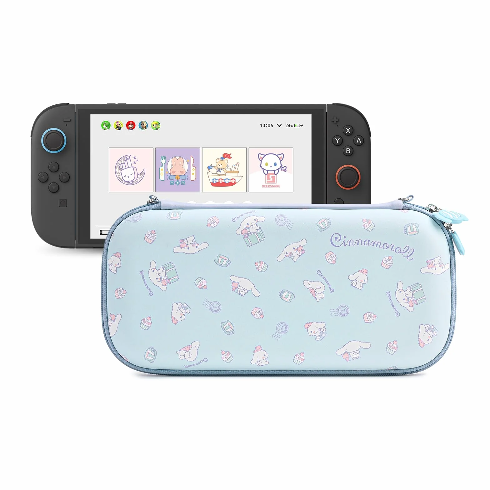 Kuitmor Futerał do przenoszenia kompatybilny z Switch 2 (2025) 19 cm, twarda obudowa smukła podróżna z 12 przegródkami na karty do gier na konsolę Switch 2 i akcesoria, Candy Party (niebieski)