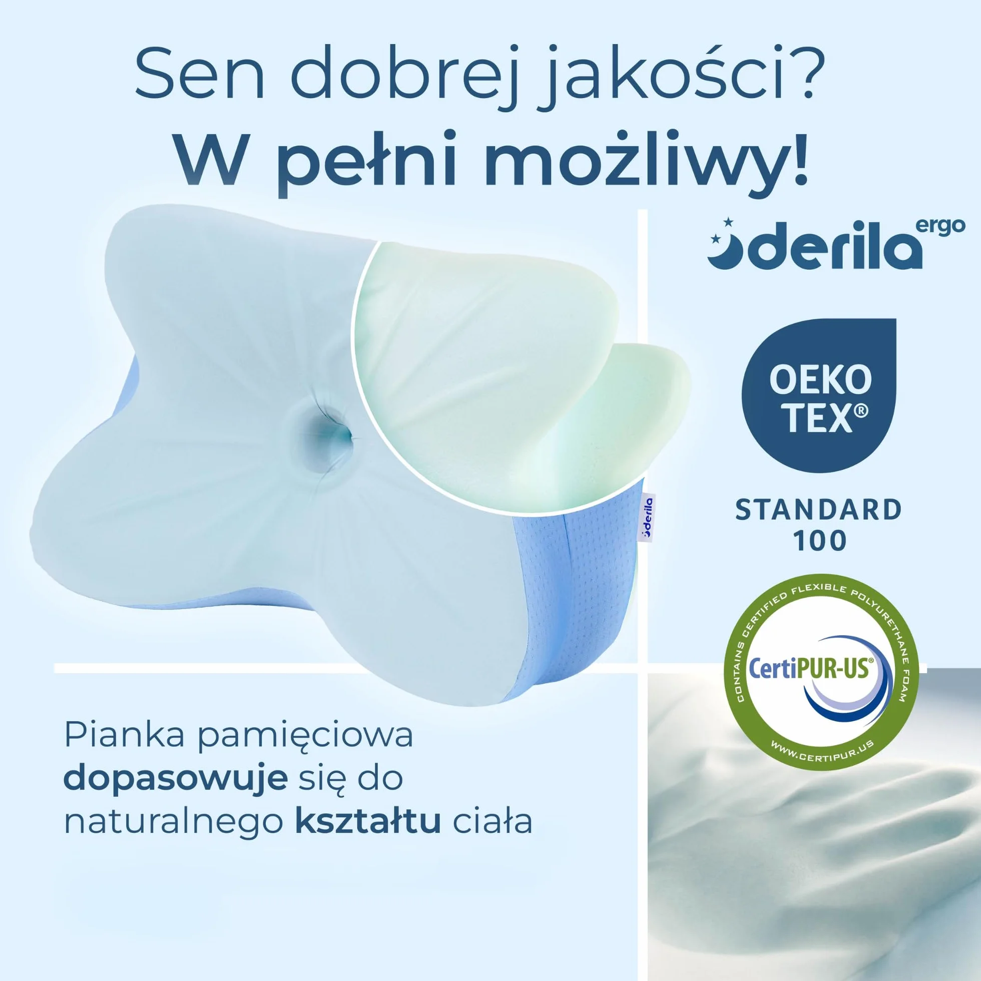 Derila Ergo Poduszka z Pianki Pamięciowej Szyjnej, Kształt Motyla, Technologia Chłodzenia, Idealna dla Wszystkich Sposobów Spania