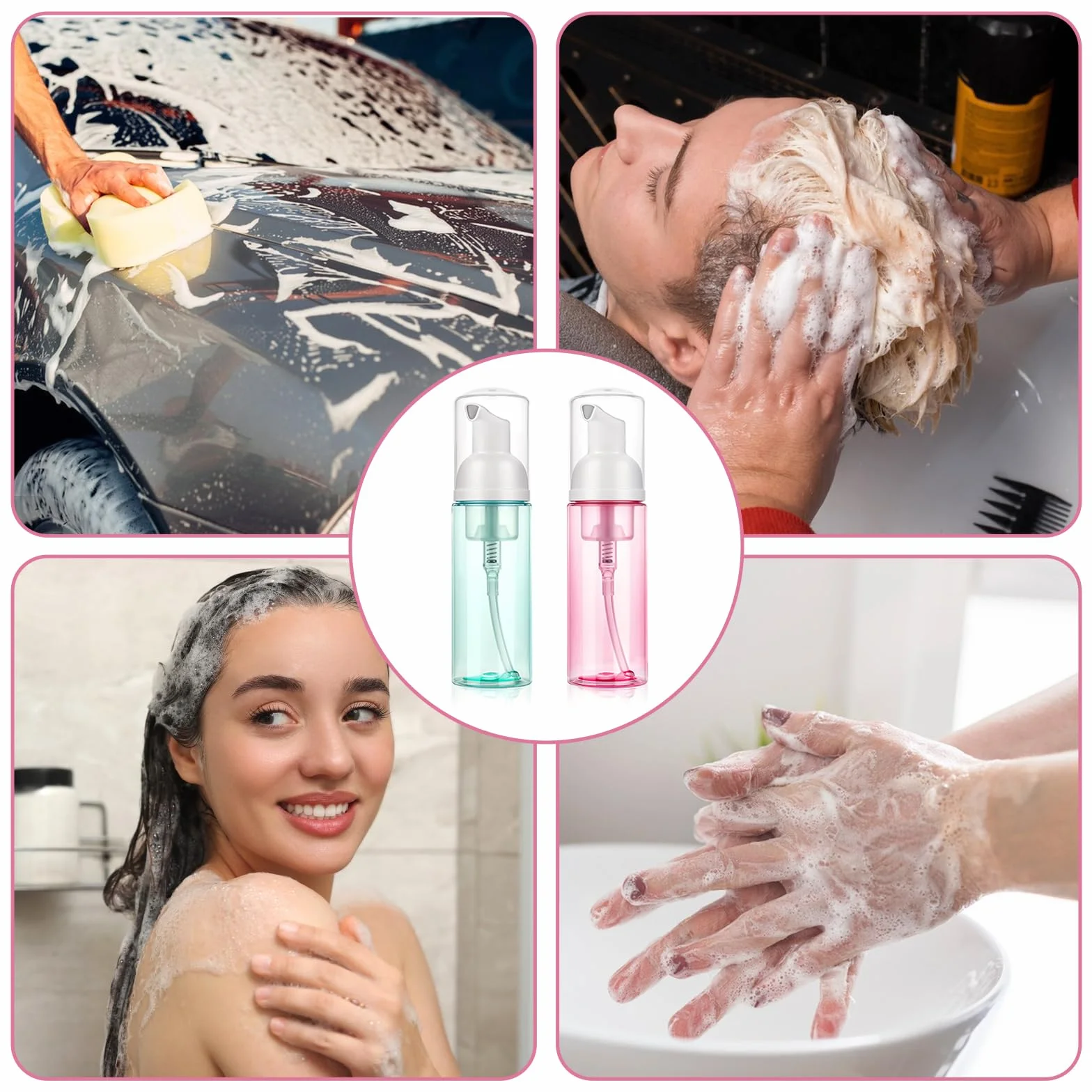 Molain Dozownik z pompką do pianki w butelce, 60 ml, 2 szt., podróżny, przezroczysty, plastikowy, pojemniki do wielokrotnego napełniania do mydła do rąk, żelu do mycia twarzy, szamponu do rzęs