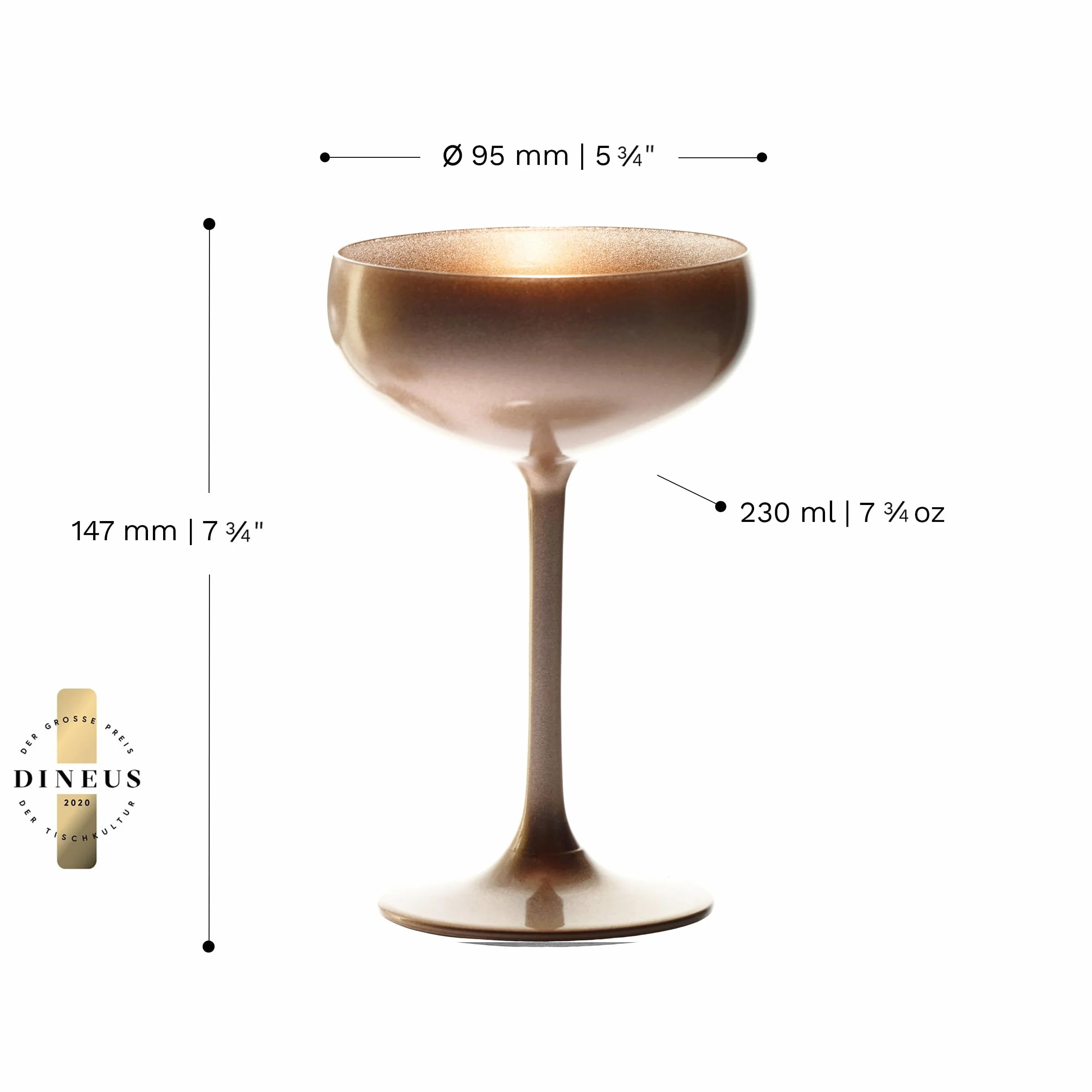 Stölzle Lausitz Kieliszki do Szampana Elements Brązowy Zestaw 6 szt. – 230 ml – Eleganckie Kieliszki Kryształowe do Szampana i Prosecco – Nadające się do Zmywarki – Odporne i Produkowane w Niemczech