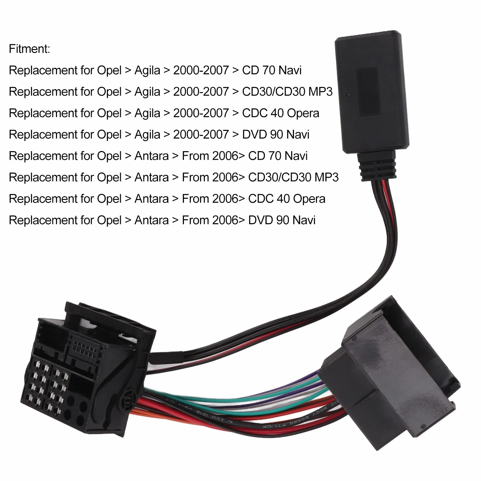 Asixxsix Kabel Adaptera Audio 5.0 Pasujący do Opla Antara CD 70 CD30 MP3 CDC 40 Opera DVD 90, Wodoodporny Kabel Wejściowy Aux do Samochodowego Zestawu Stereo, łatwy w Użyciu moduł Pasujący do