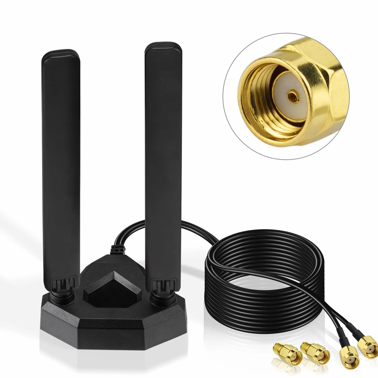 Eightwood Antena WiFi 6E 2,4 GHz 5 GHz 6 GHz WLAN wzmacniacz sygnału Tri-Band RP-SMA + adapter SMA magnetyczna podstawa z przedłużaczem 2 m do kart Wi-Fi, kart PCI, routera, płyty głównej Bluetooth
