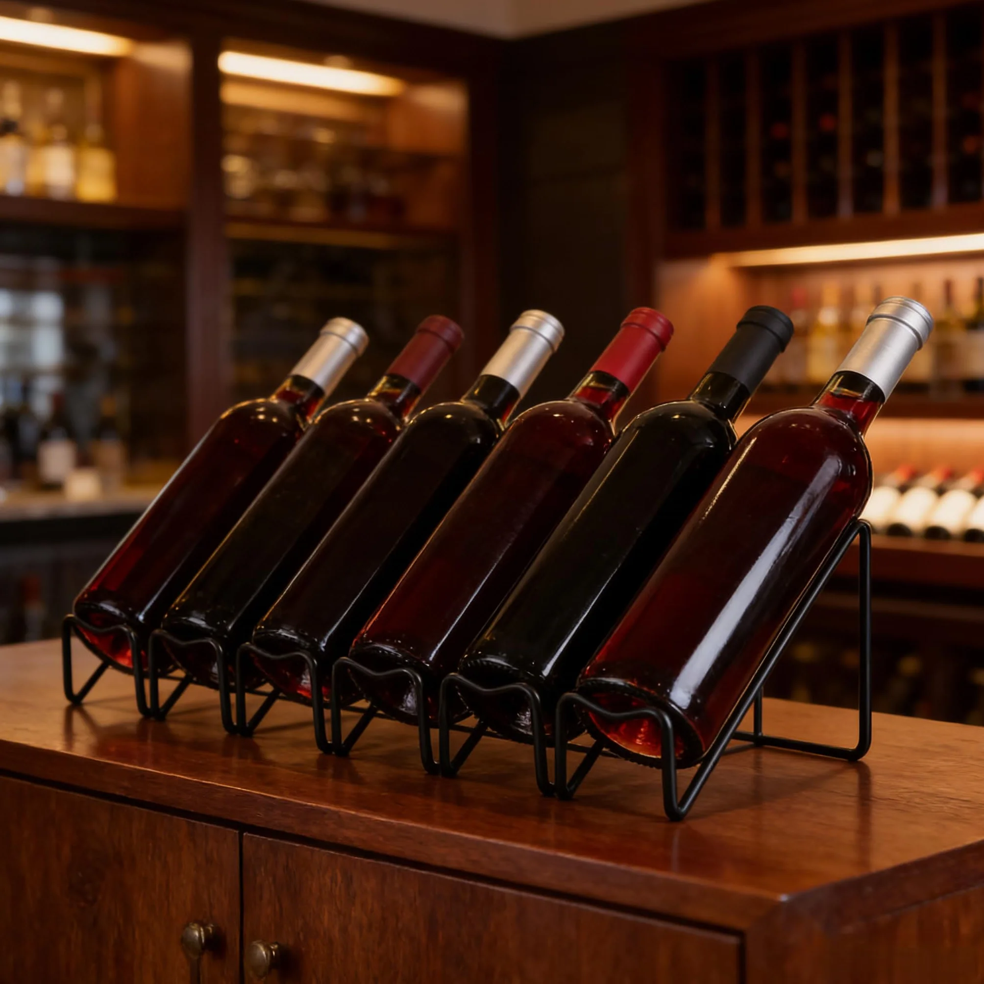 Holibanna 2 sztuki pojedynczych regałów na butelki wina, wolnostojący stojak na wino, stojak na wino z metalu, organizer na czerwone wino, na napoje i likiery (czarny)