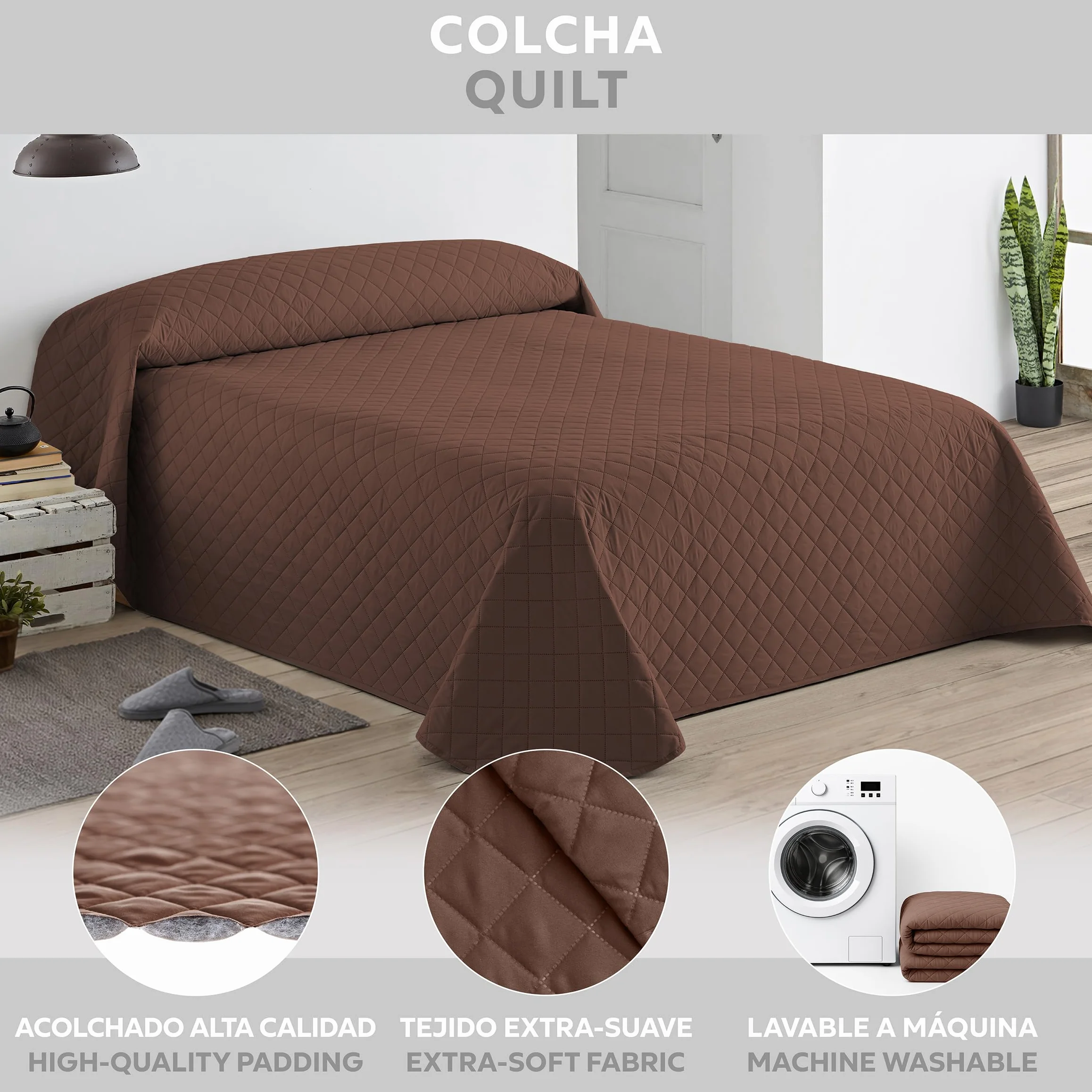 EasyCosy Narzuta dwuosobowa 250x260 cm brązowa w romby mikrofibra OEKO-TEX®
