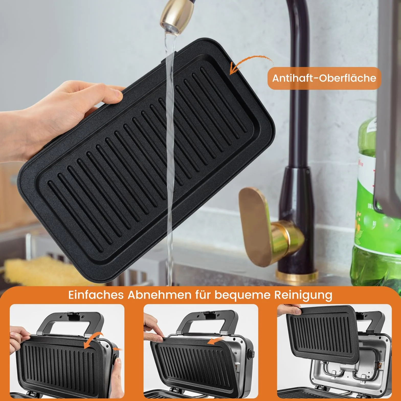 COSTWAY Elektryczny opiekacz do kanapek, 1200 W, 3 w 1, prasa do panini i opiekacz do kanapek, przenośny grill kontaktowy z 6 zdejmowanymi płytami nieprzywierającymi i 5 regulacją temperatury
