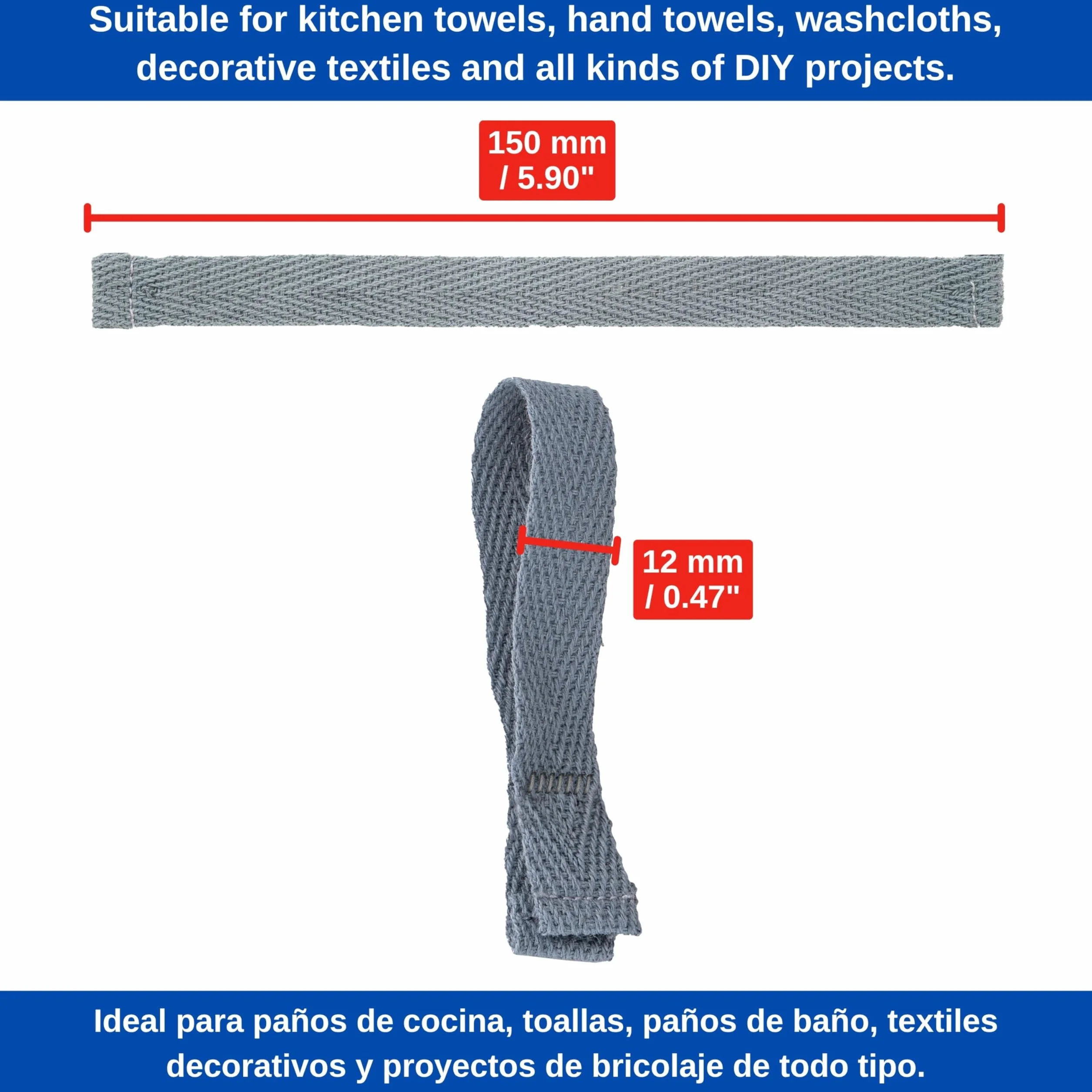 Wieszak na ręczniki bawełniany 24 sztuki 150x12 mm szary
