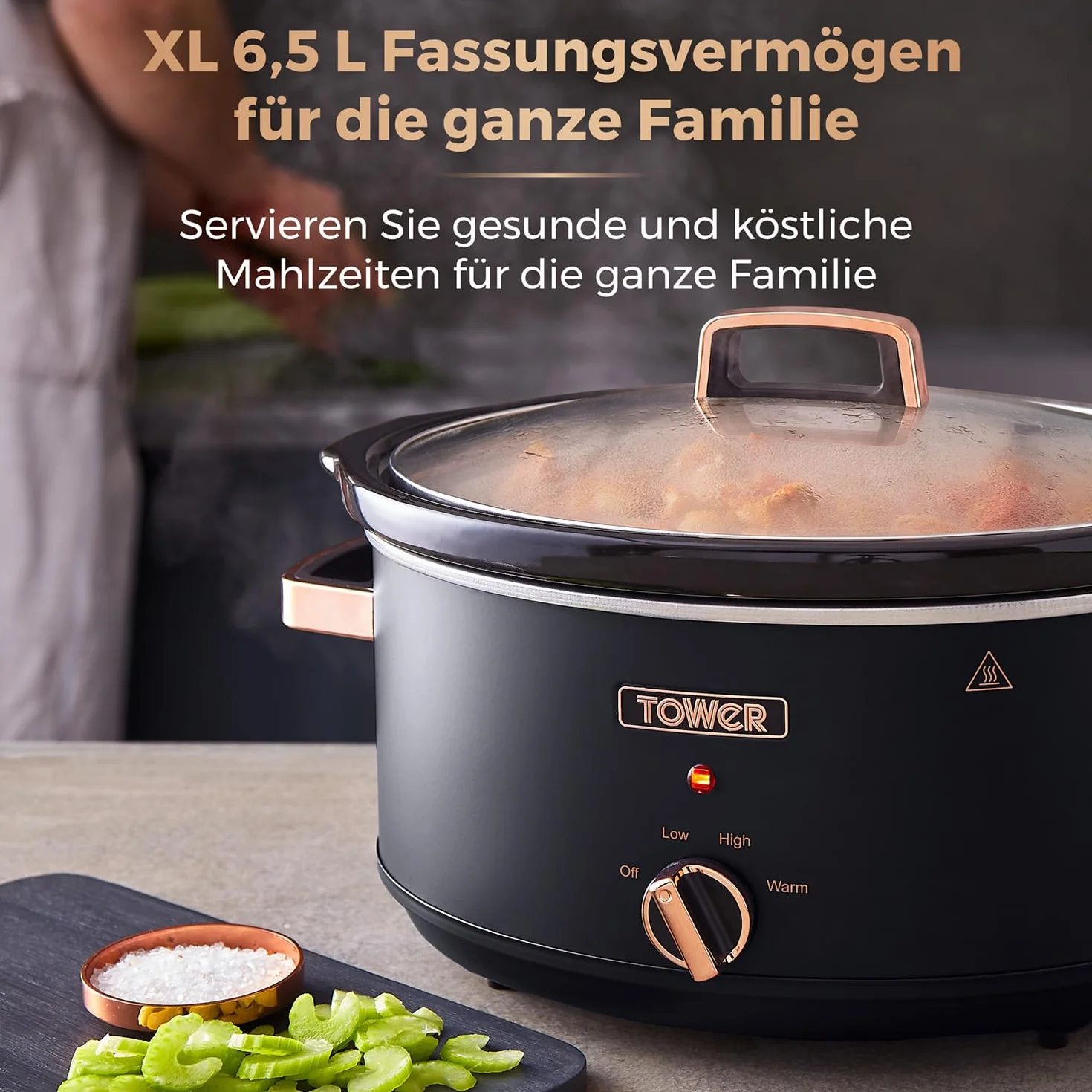 Tower T16043BLK Wolnowar 6,5L Stojak 3 Ustawienia Ciepła Uchwyty Cool Touch Czarny Różowe Złoto