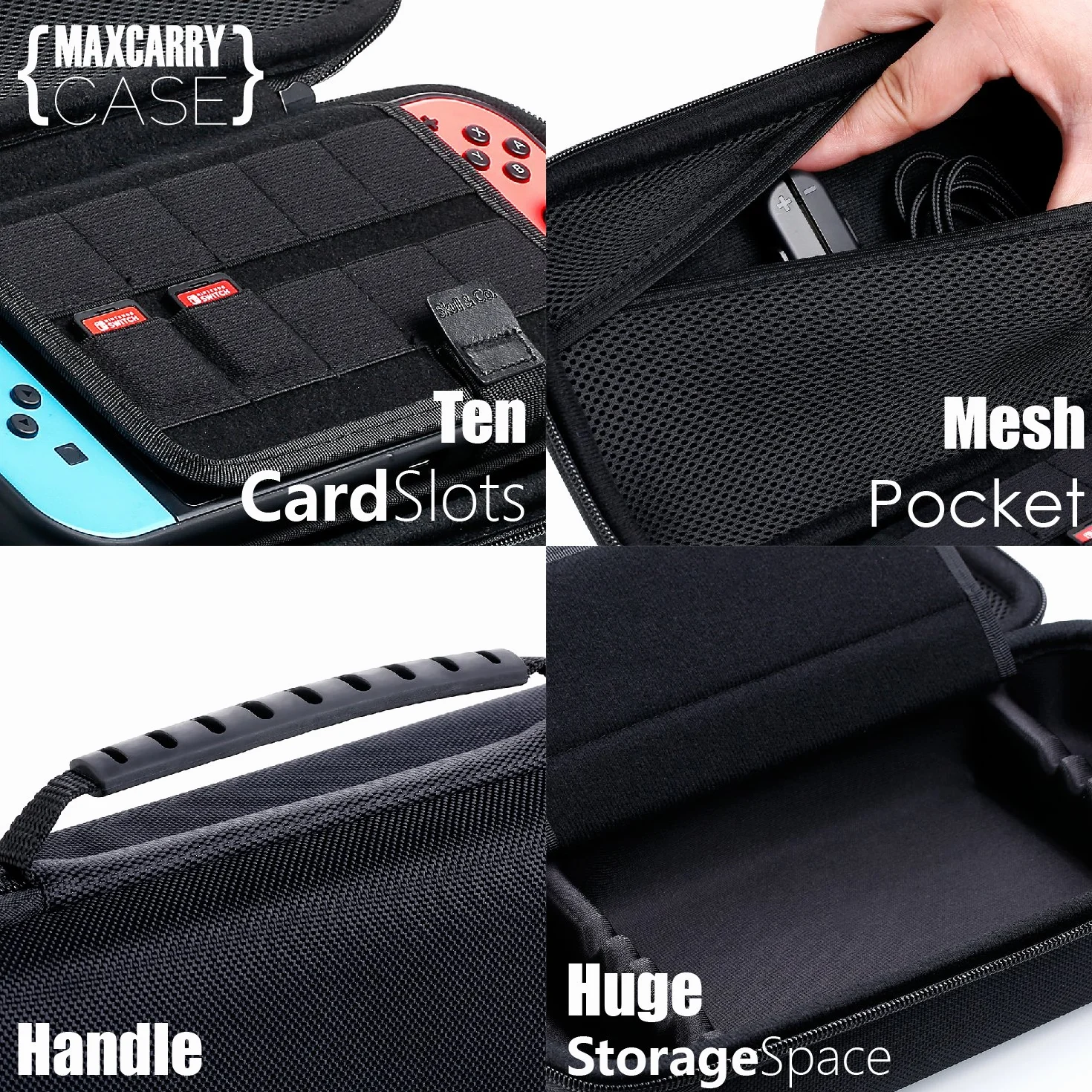Skull & Co. GripCase OLED Bundle Nintendo Switch OLED Dockable Transparent Protective Case Interchangeable Grips Neon Blue+Neon Red