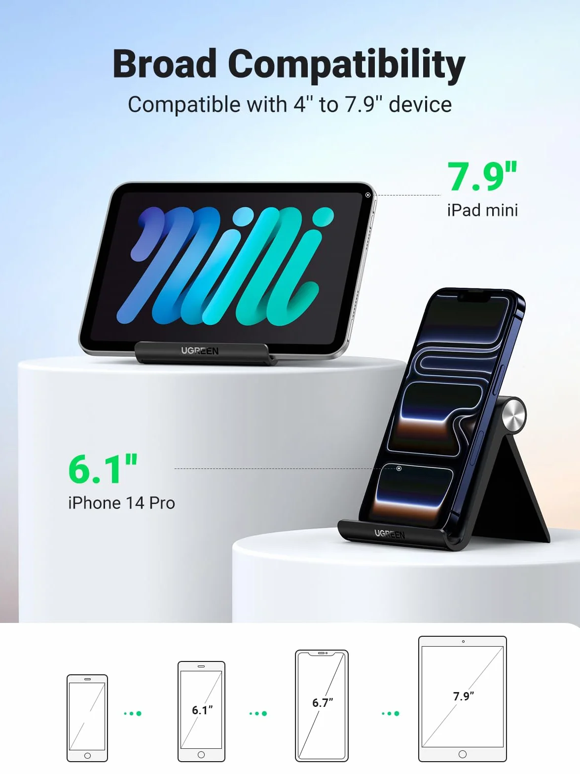 UGREEN Uchwyt na Telefon Regulowany Składany Kompatybilny z iPhone 14 13 Pro Max Mini 12 11 Galaxy Redmi (Czarny)