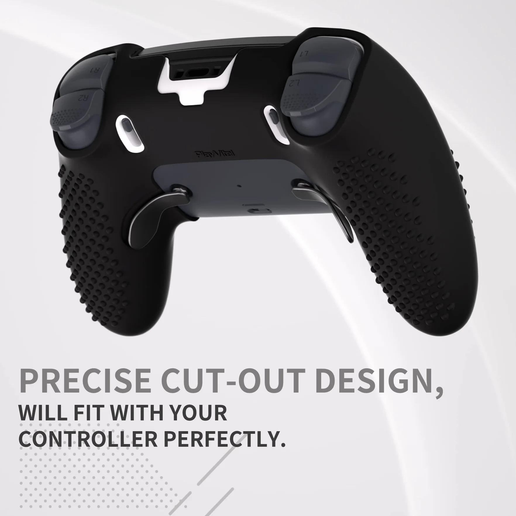 PlayVital 3D Studded Edition antypoślizgowe silikonowe etui do kontrolera PS5 Edge, miękka gumowa osłona do kontrolera bezprzewodowego PS5 Edge z 6 nakładkami na kciuk, czarne