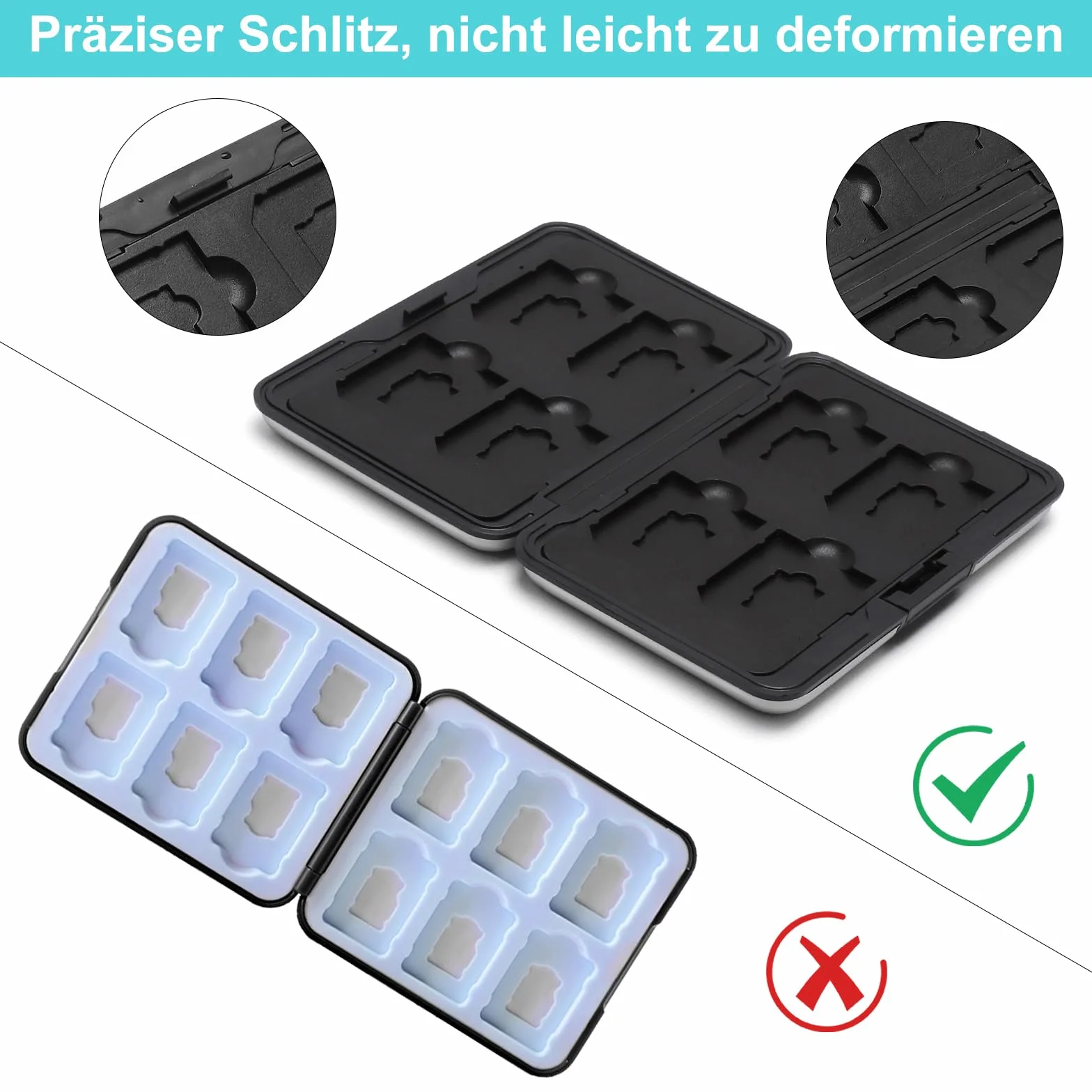 VOSSOT 8 przegródek na karty pamięci, przenośne etui na karty SD/TF, wodoszczelne, odporne na uderzenia, aluminiowe, etui ochronne, do 8 kart SD i 8 TF