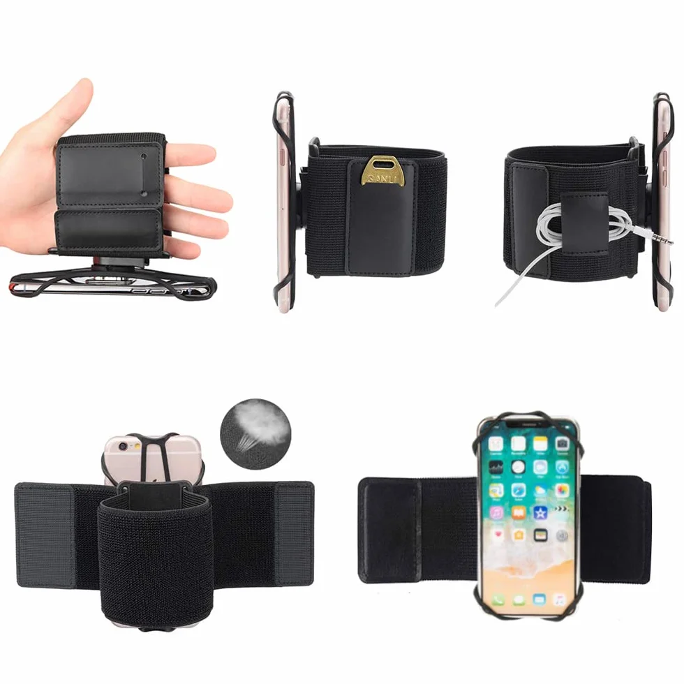 Opaska sportowa na ramię Opaska na nadgarstek z przedramieniem do smartfona z regulowanym paskiem, obrót o 360°, opaska na telefon 4–6,5", do roweru, joggingu, ćwiczeń, sportu (czarna)