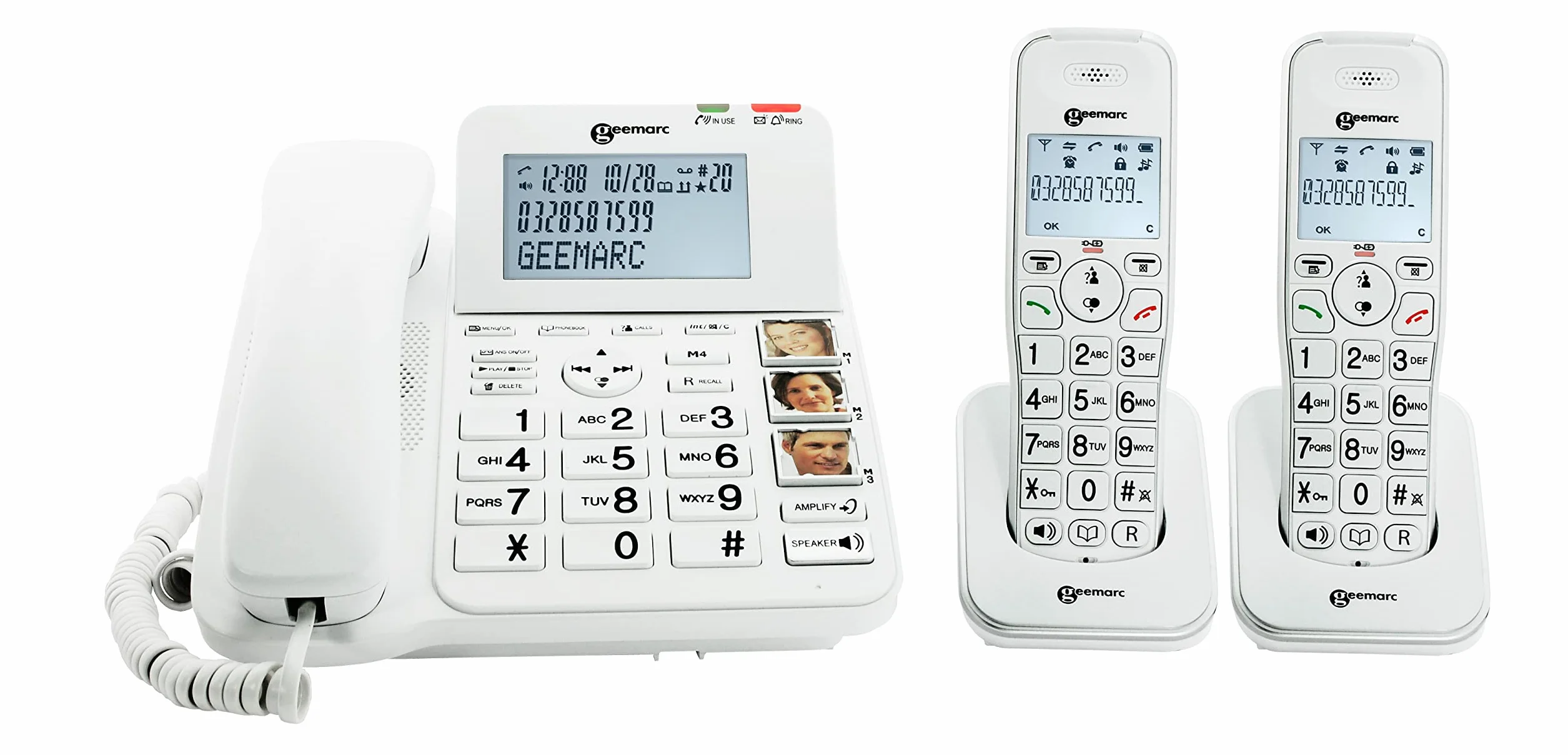 Geemarc Amplidect 295 Combi Duo - Wzmocniony telefon stacjonarny i jego dodatkowe słuchawki z automatyczną sekretarką, mocny dzwonek i duże klawisze dla seniorów - niski lub średni ubytek słuchu -