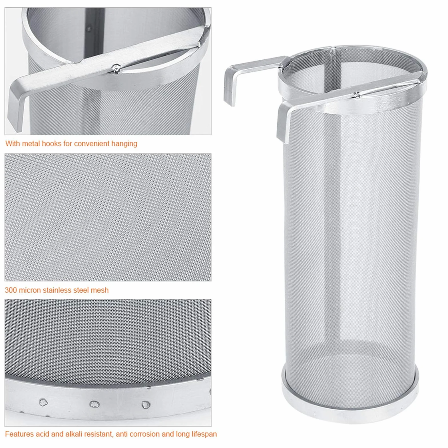 300 Micron Hop Spider Beer Filter Filtr do Piwa ze Stali Nierdzewnej Sitko Domowy Napar do Piwa Chmielowy Filtr Siatkowy z Hakiem(10 * 25.5cm)