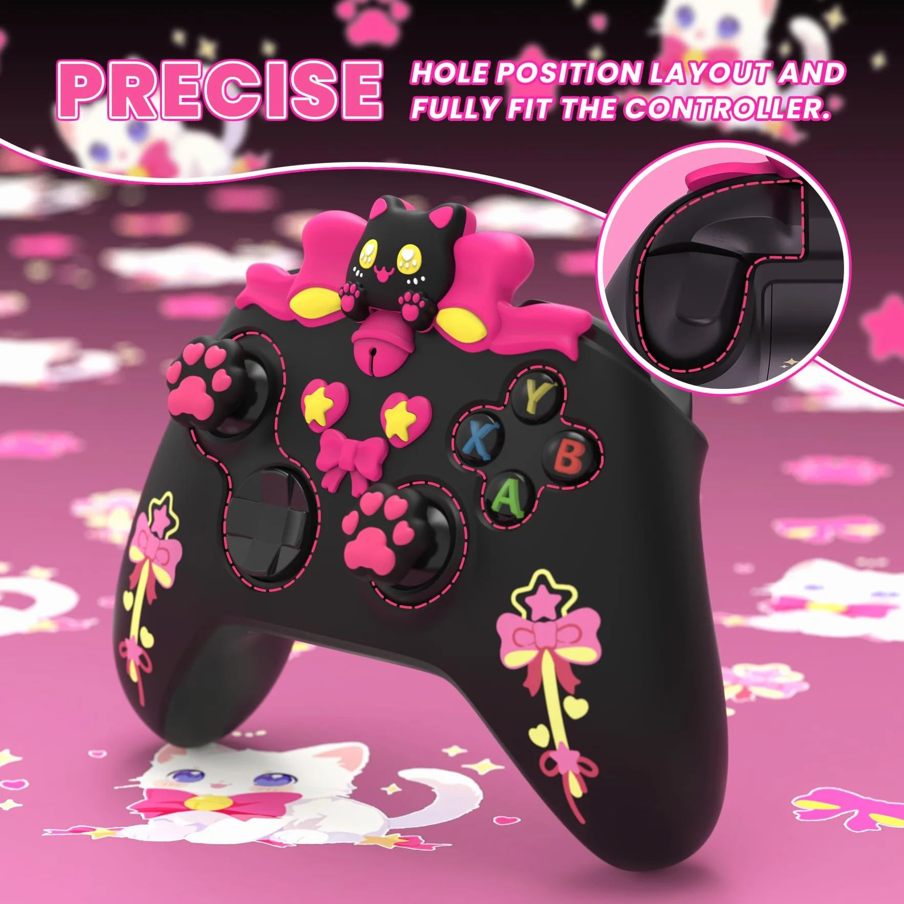 PlayVital Silikonowa Osłona do Xbox Series X S Kontrolera z Nakładkami Joystick i Naklejkami, Miękka Gumowa Ochrona Akcesoria do Xbox Core Controller–Czarny,Sweetheart Kitty