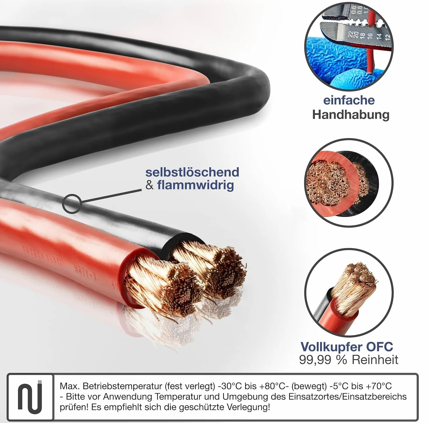 Kabel do akumulatora, 3 m, czarny, H07V-K, 25 mm², kabel do akumulatora, 99,9% miedź beztlenowa, 3 m (3 m) 25 mm2