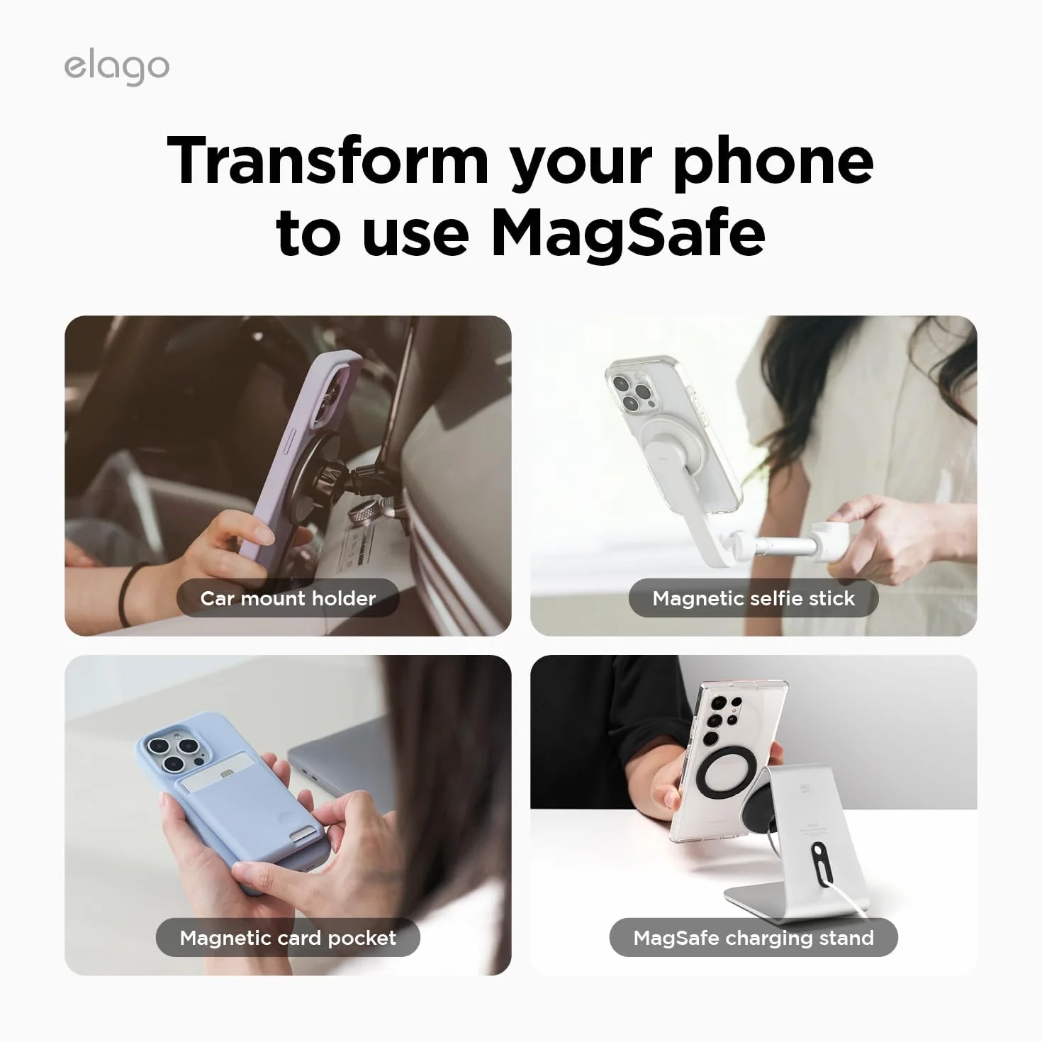 elago Magnetyczny pierścień samoprzylepny - 2 sztuki naklejek magnetycznych, kompatybilne z MagSafe, wszystkie modele iPhone'a, wszystkie modele Galaxy [przewodnik MagSafe w zestawie] [czarny]