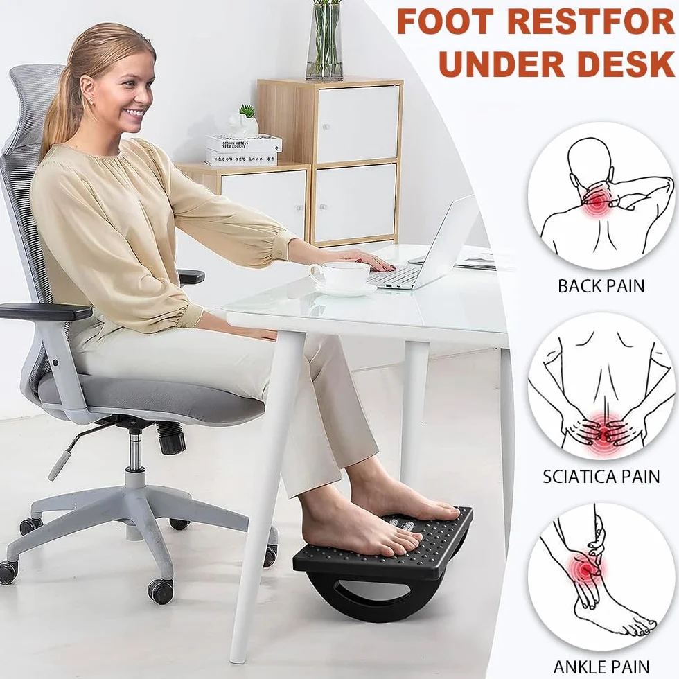 Ergonomiczny podnóżek – regulowany podnóżek pod biurko z masażem rolkowym (czarny)