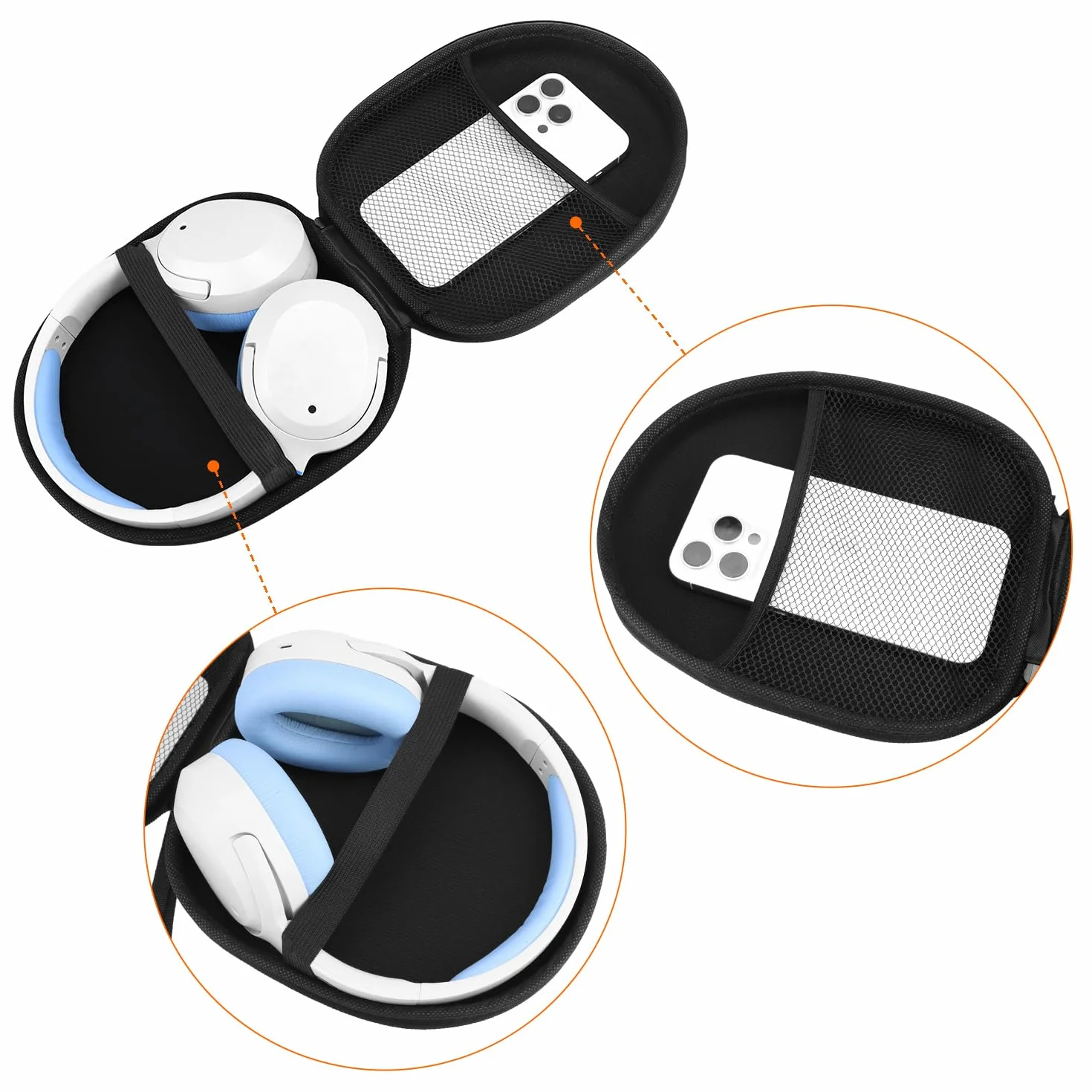 QWORK® Etui na słuchawki, etui na słuchawki nauszne, do większości słuchawek nausznych