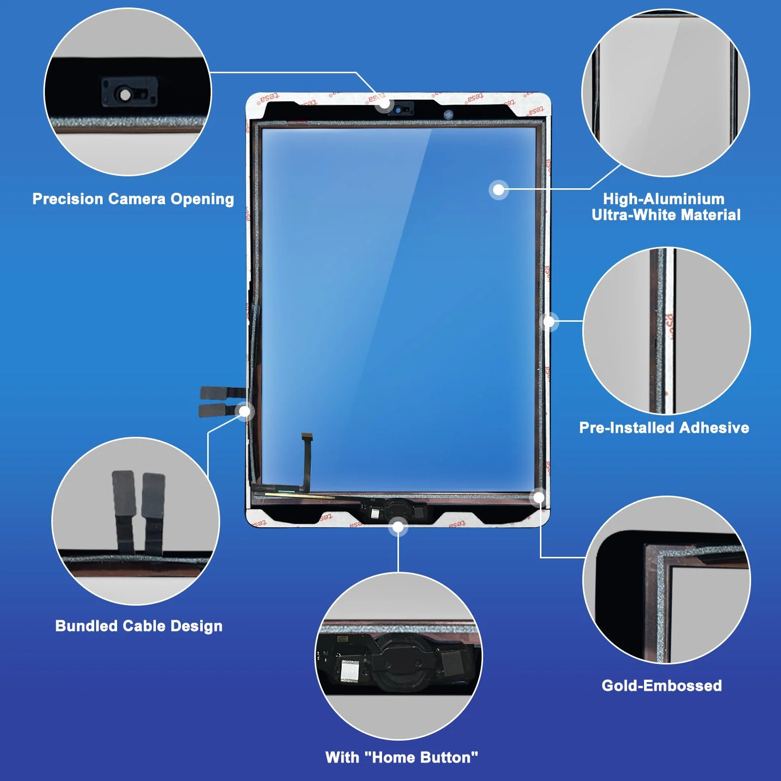 NB+ Zamiennik ekranu do iPada 5. generacji 9,7" ekran dotykowy Digitizer 2017 wstępnie zainstalowany klej (model: A1822 A1823) biały