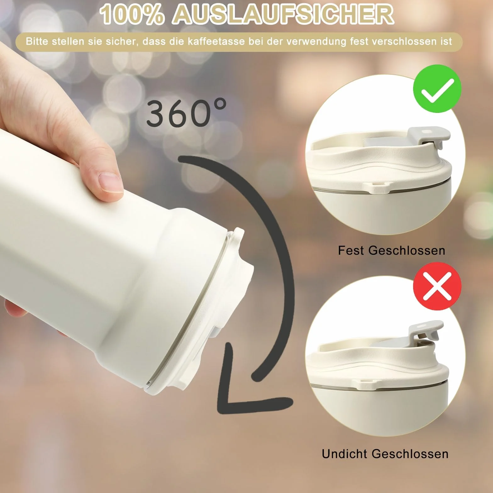 Kubek termiczny 480 ml ze stali nierdzewnej szczelny z pokrywką do kawy na wynos