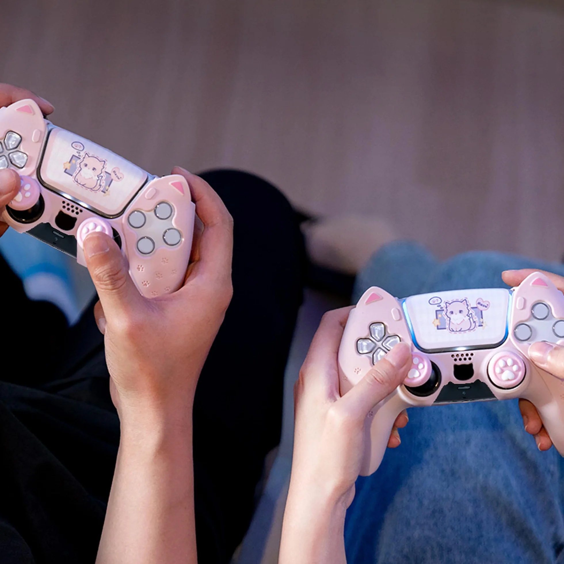 GeekShare Pink Cat Paw PS5 Kontrolery Silikonowy Pokrowiec Antypoślizgowy Joystick Caps Zestaw Akcesoriów