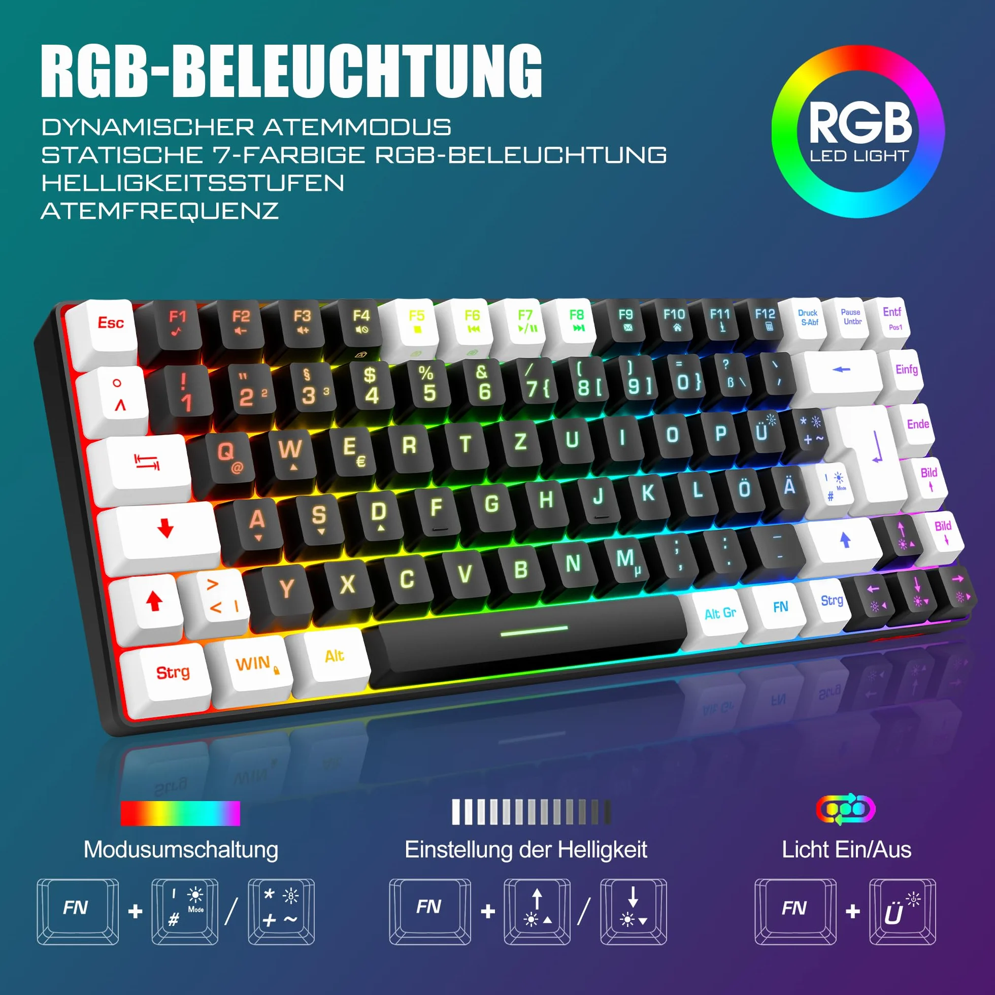 RedThunder 75% bezprzewodowa klawiatura i mysz do gier, układ DE TKL, 85 przycisków, możliwość ponownego ładowania, kompaktowa, ultralekka mysz 7200 DPI, konstrukcja Honeycomb, do PC Mac PS5, Xbox