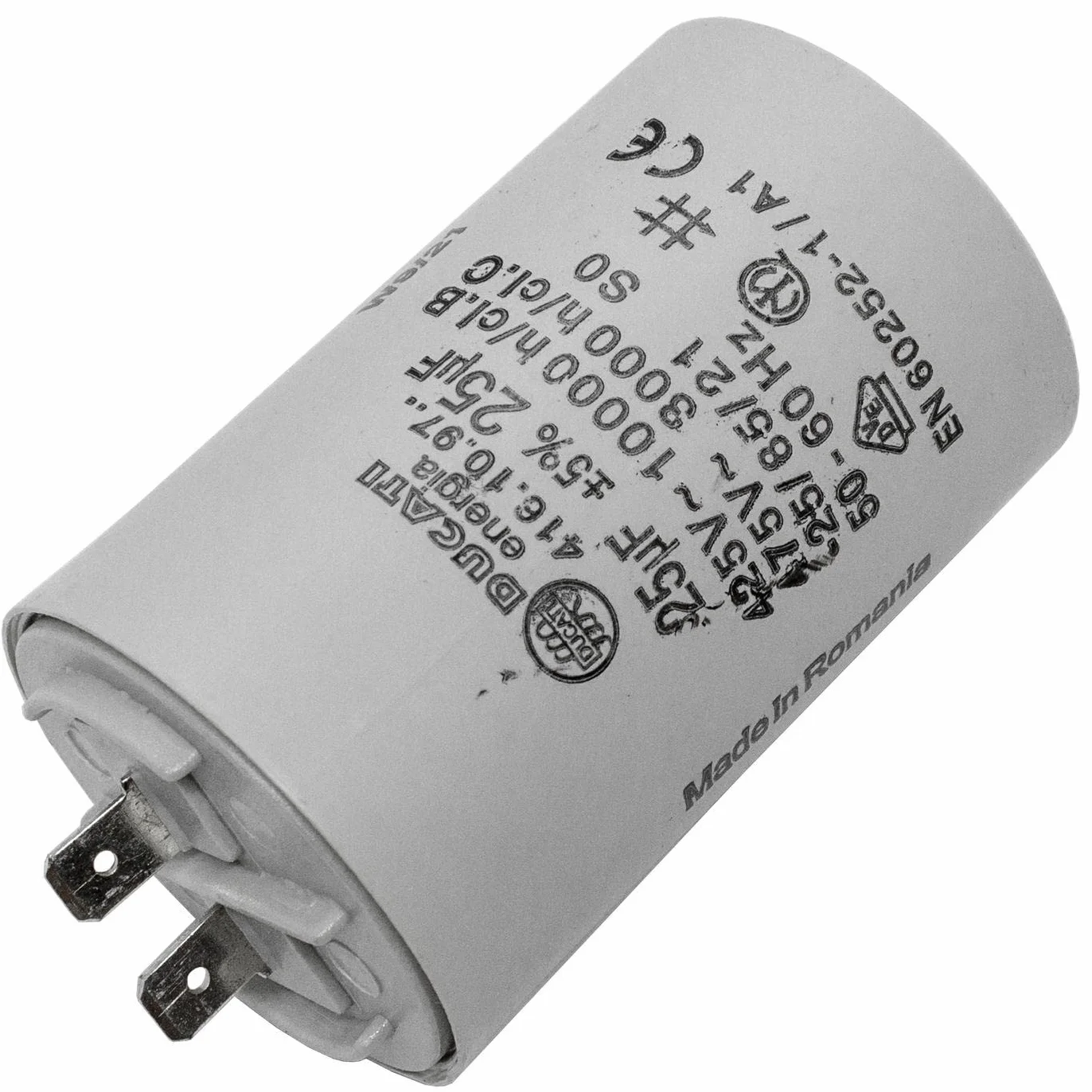 Kondensator rozruchowy Lumonic 416.10.97 A [wraz z wtyczka 6,3x0,8mm] | kondensator silnikowy 25µF 400V 45x70mm I kondensator w izolowanej obudowie z