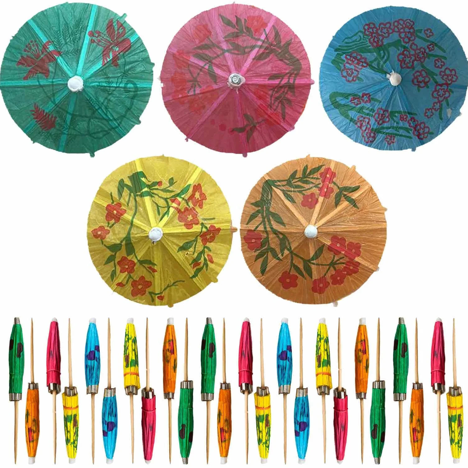 30 Sztuk Parasolek Koktajlowych z Bambusa - 10 cm (3,9 cala) Kolorowe Wykałaczki do Tropikalnych Napojów, Babeczek, Barów Tiki, Imprez Basenowych, Luau i Letnich Wydarzeń - od Mobi Lock