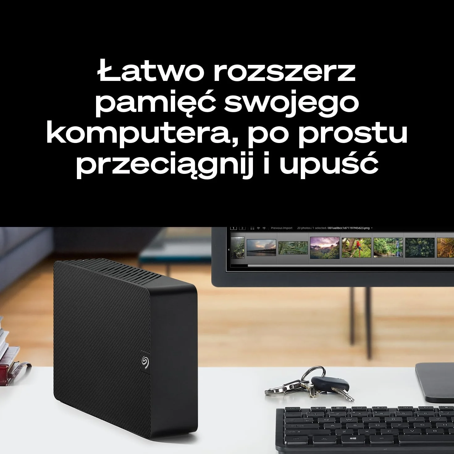 Seagate Expansion Desktop, 10TB, Zewnętrzny dysk twardy Seagate - USB 3.0, Rescue Data Recovery Services (usługi odzyskiwania danych) (STKP10000400)