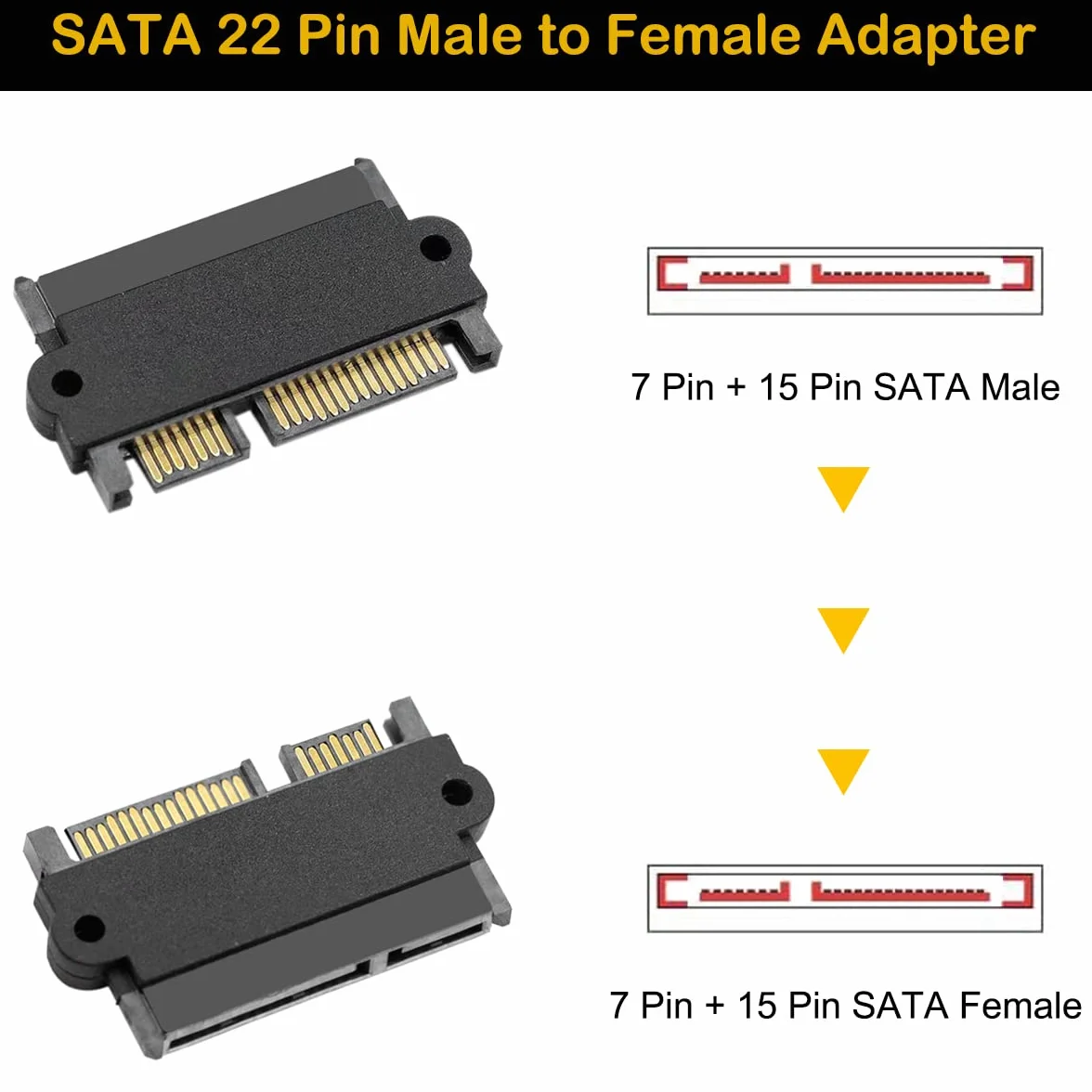 SATA na SATA HDD Adapter, 22-pinowy (7+15) męski na 22-pinowy żeński przedłużacz do dysków twardych 2,5", 2 PCS Slim SATA Converter, Not for SAS, 180 stopni prawy łącznik kątowy