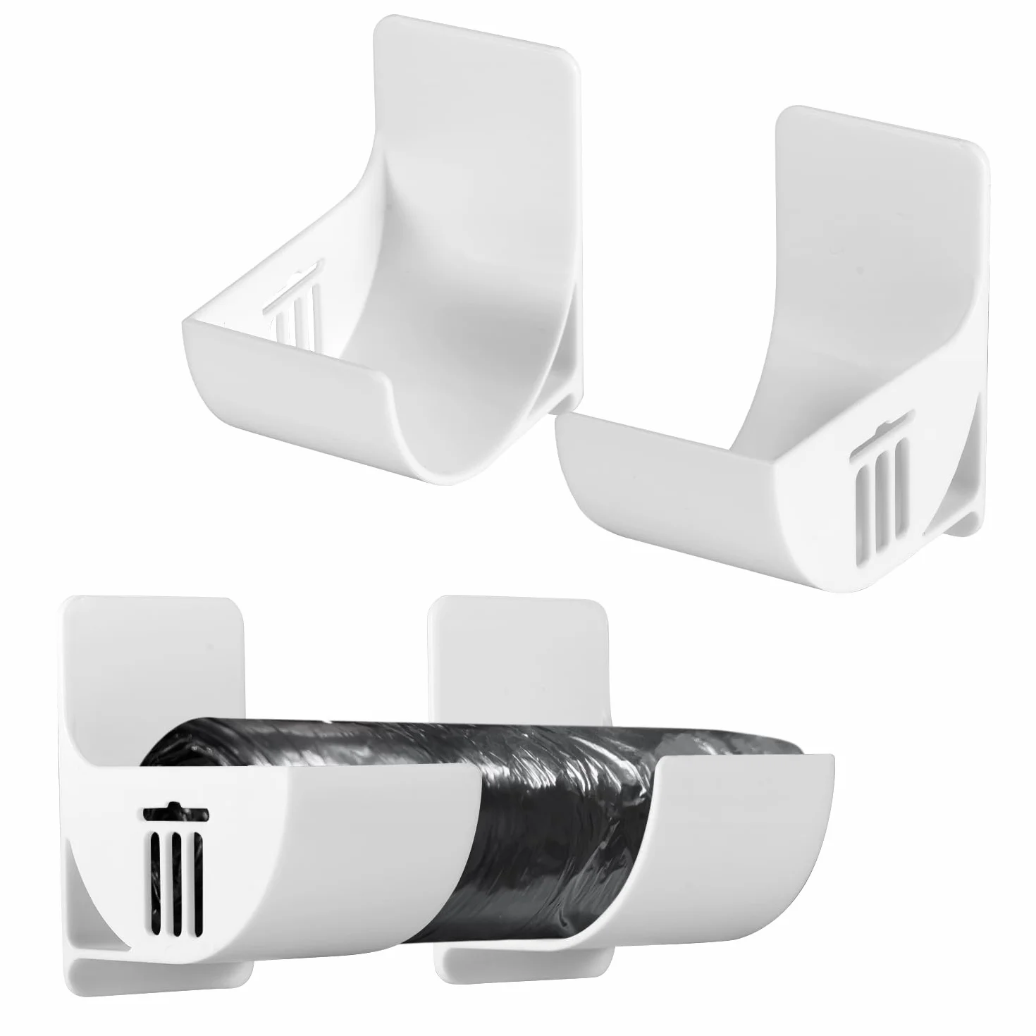 PEUTIER Mały uchwyt na worek na śmieci, 6 cm, 4 szt. plastikowy, ścienny organizer kuchenny, wielofunkcyjny organizer do przechowywania w domu, biały (05010)