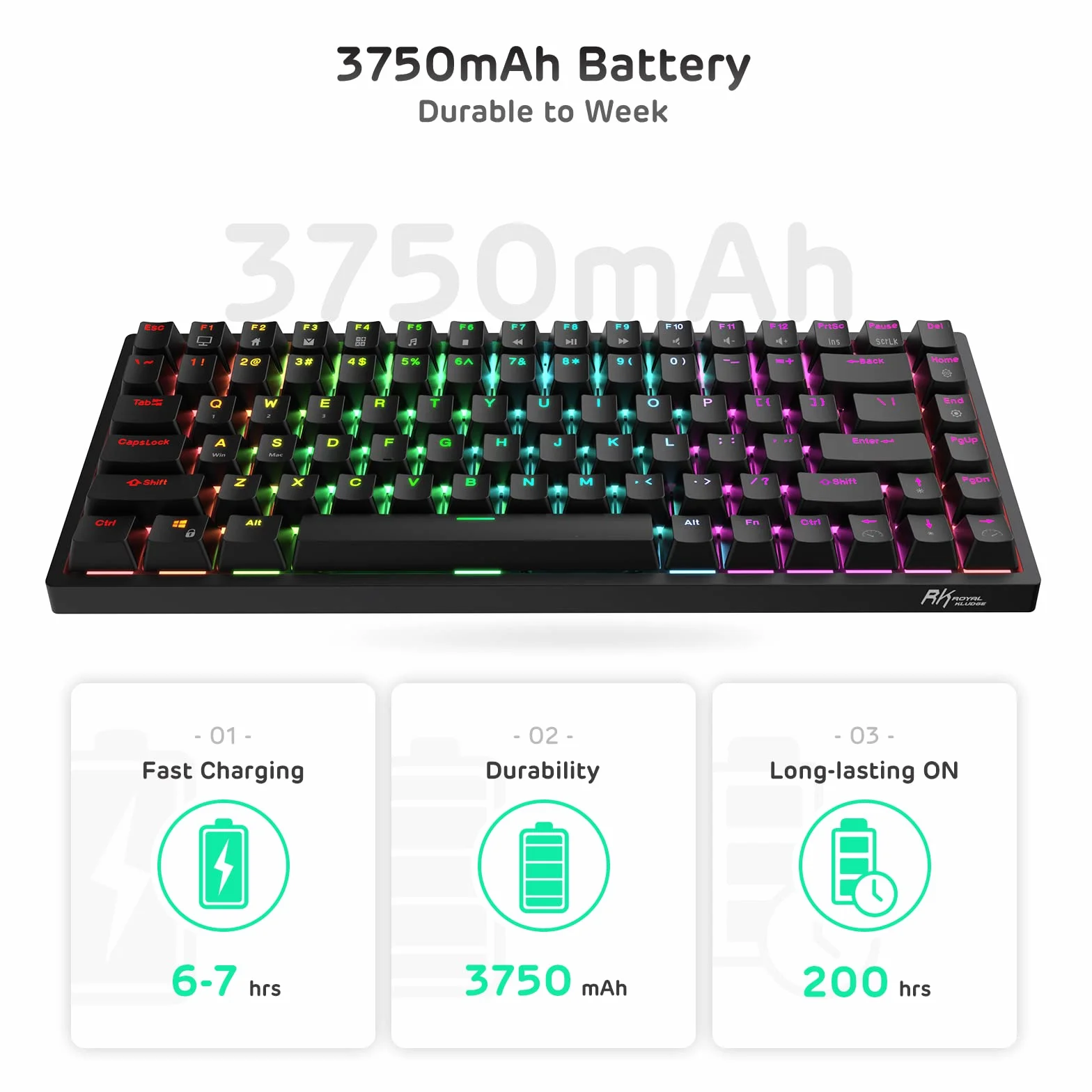 RK ROYAL KLUDGE RK84 Bezprzewodowa Bluetooth / 2,4 GHz 75% RGB, mechaniczna klawiatura do gier, trzy tryby podłączana klawiatura z przełączanym dotykowym niebieskim przełącznikiem