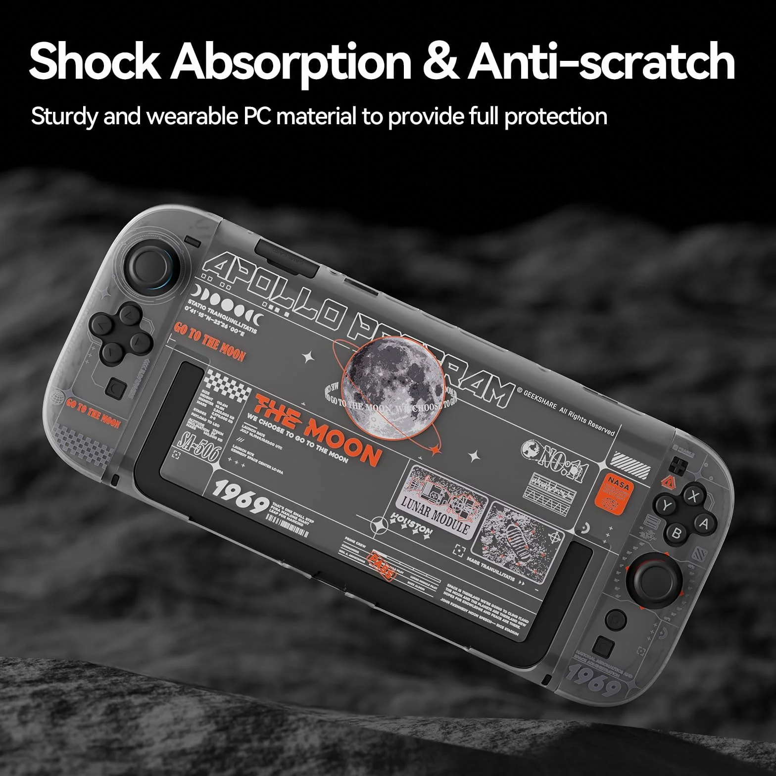 GeekShare Twarde etui kompatybilne z Switch 2 (2025), przezroczysta obudowa ochronna przeciw zarysowaniu kompatybilna z Switch 2 z odpinanym uchwytem JC, The Moon
