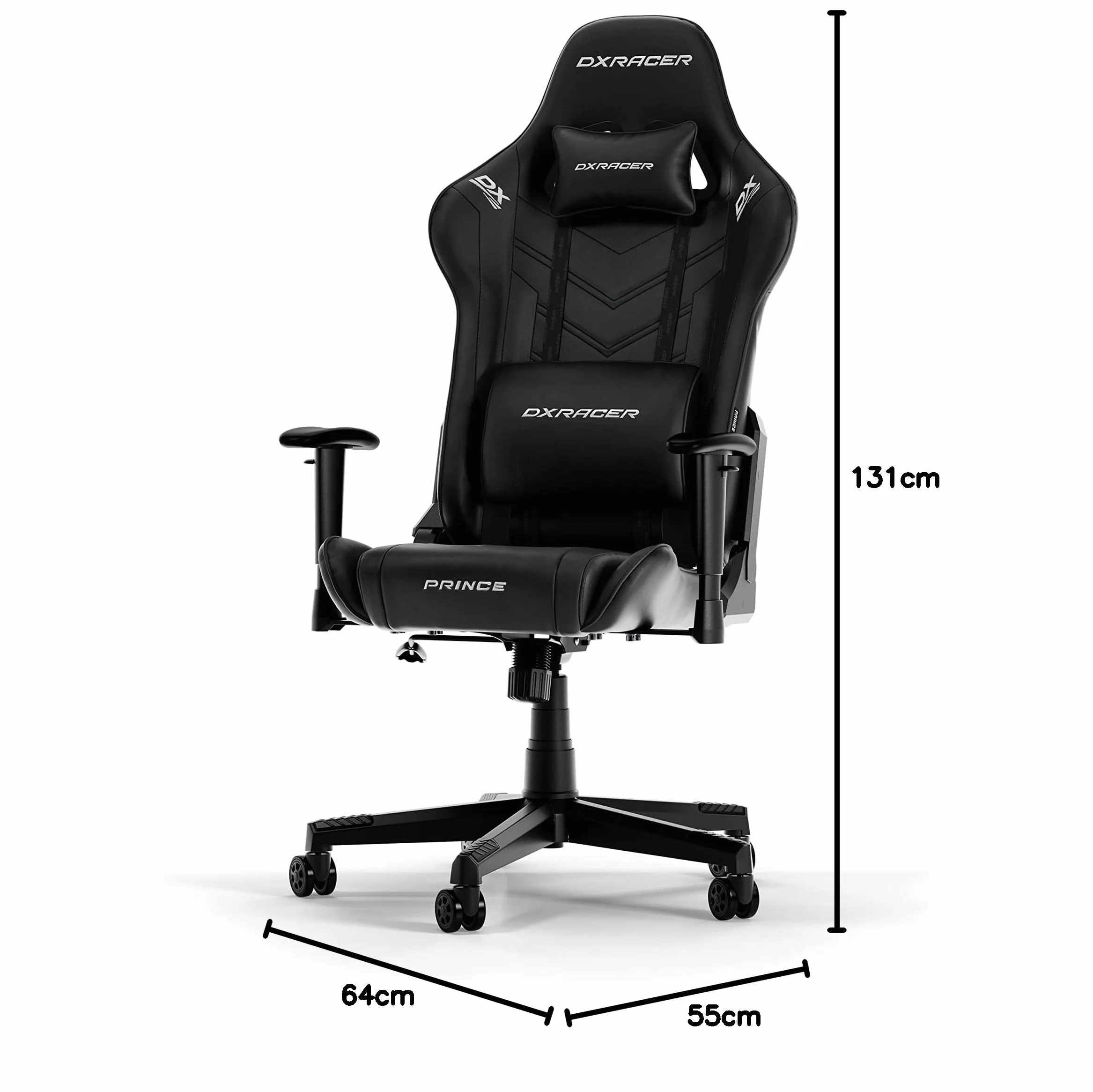 Dxracer Prince P132 GC-P132-N-FX2 Fotel dla Graczy, Czarny, do 185 cm