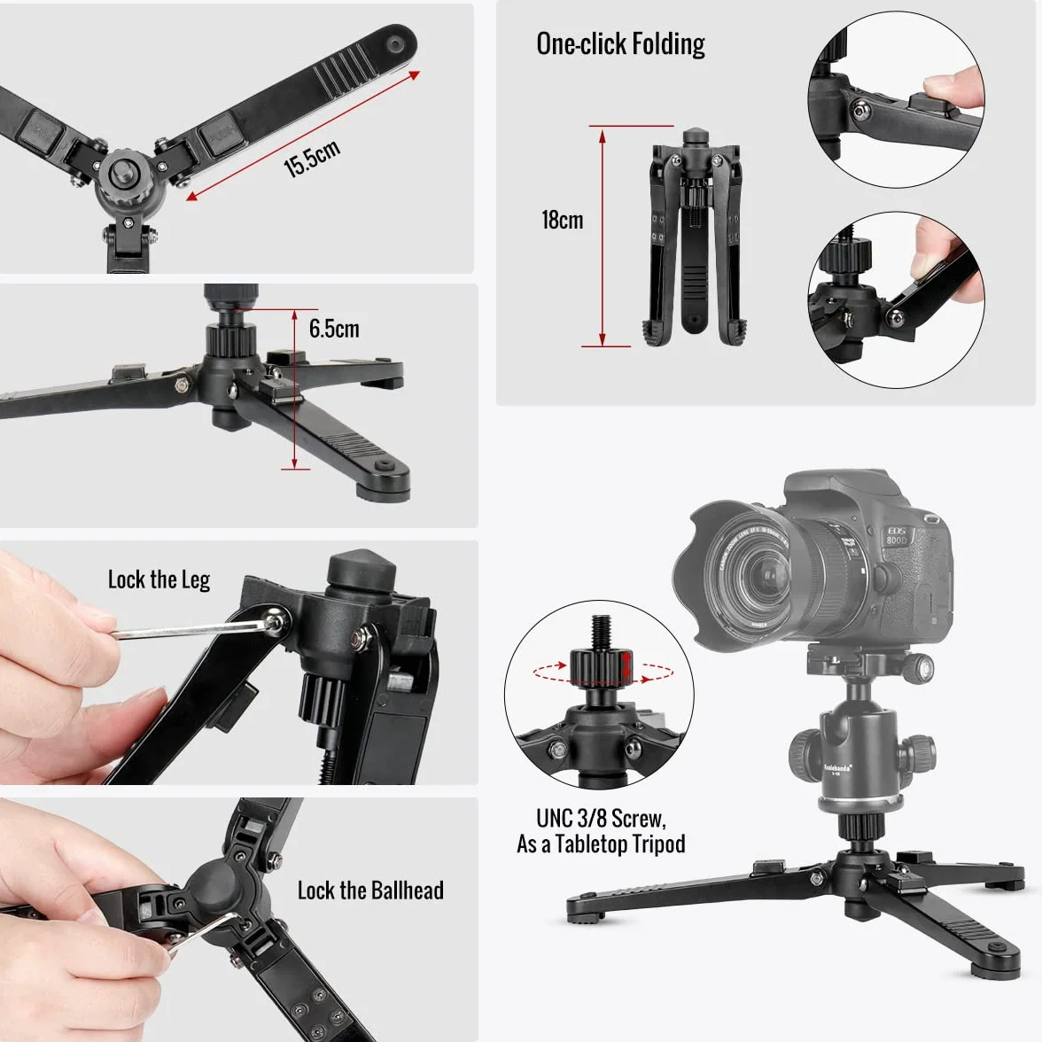 Koolehaoda Rozciągliwy Monopod do Aparatu Fotograficznego Ze Stopu Aluminium Z Podstawką Do Statywu, 5-Sekcyjny 52 cm-168 cm Regulowany Do Aparatów SLR Kamer Wideo, Ładowność Do 7 kg