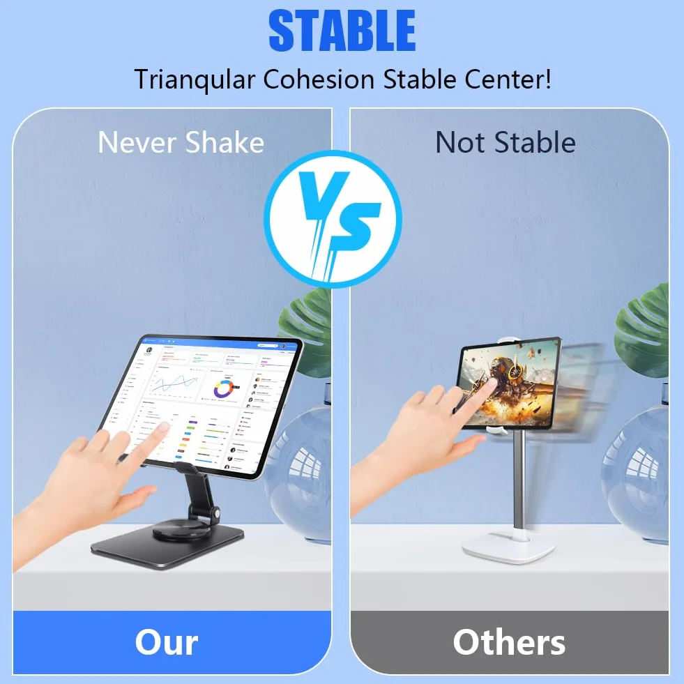 HOTUT Stojak na tablet, składany uchwyt na tablet na biurko, regulowany 360° składany stojak na tablet, obrotowy przenośny stojak na monitor, kompatybilny z telefonem, tabletami, PS, Switch