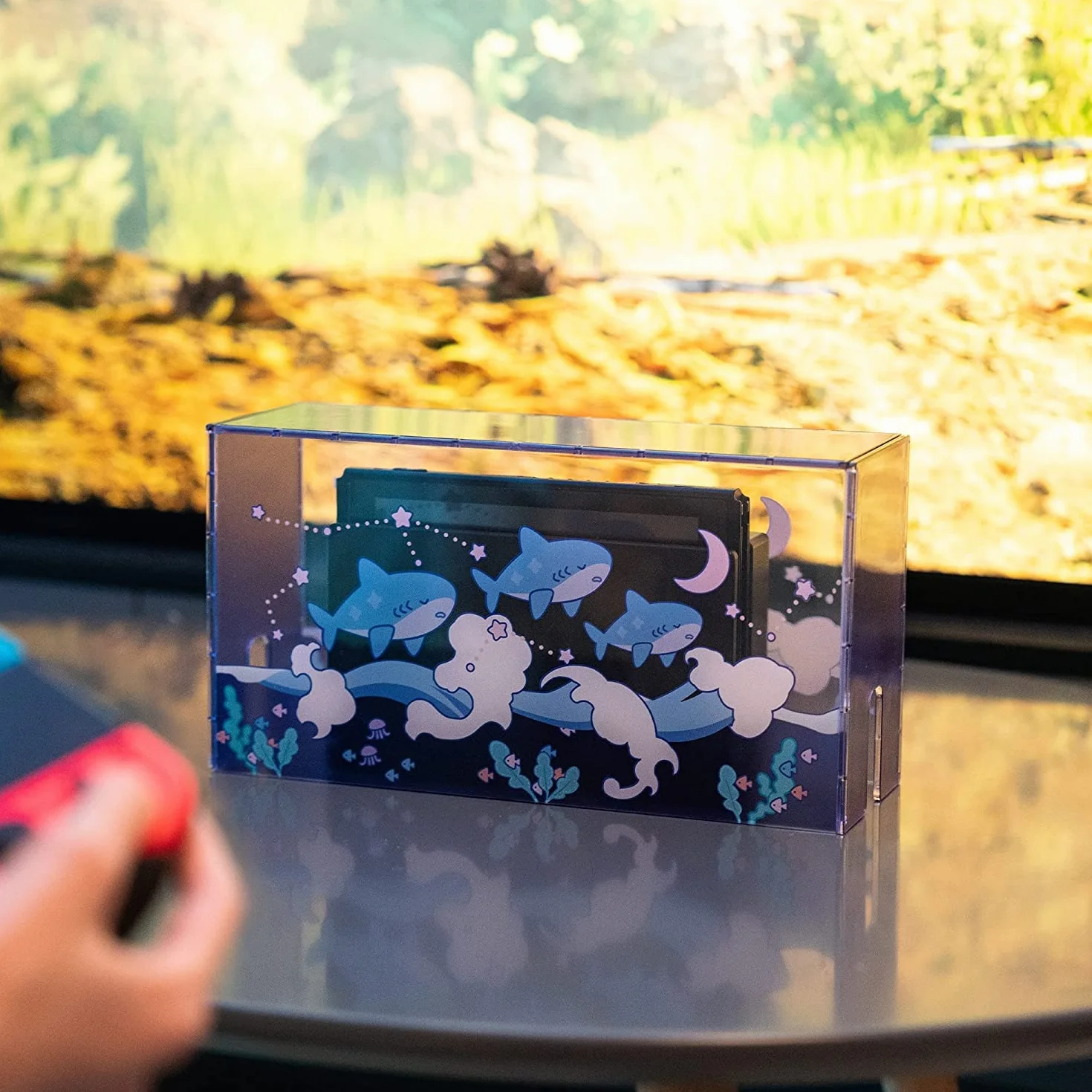 GeekShare Uroczy rekin akrylowa przezroczysta osłona przeciwpyłowa do Nintendo Switch OLED stacji dokującej, wodoodporna obudowa